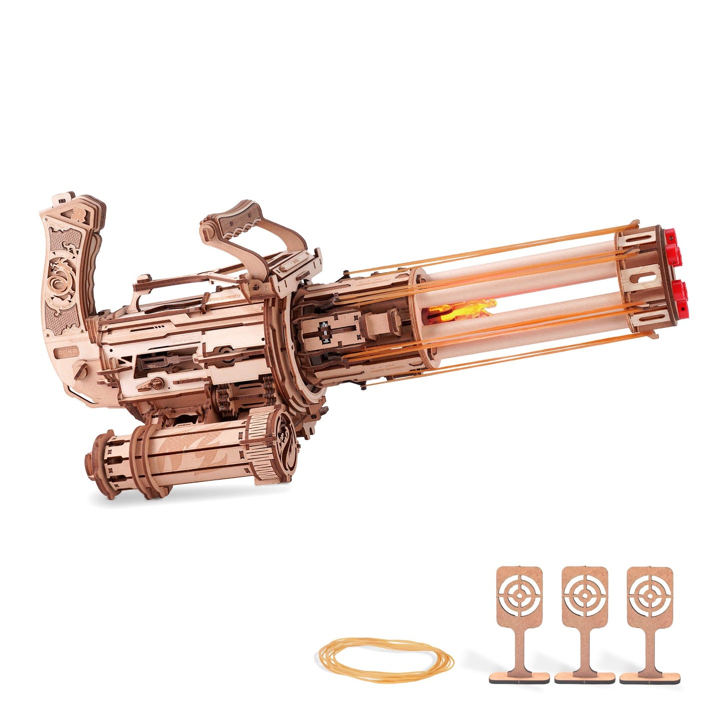 ROKR Gun 3D Puzzle for Adults — Wooden Rotating-Barrel Model Kit with Dual Triggers