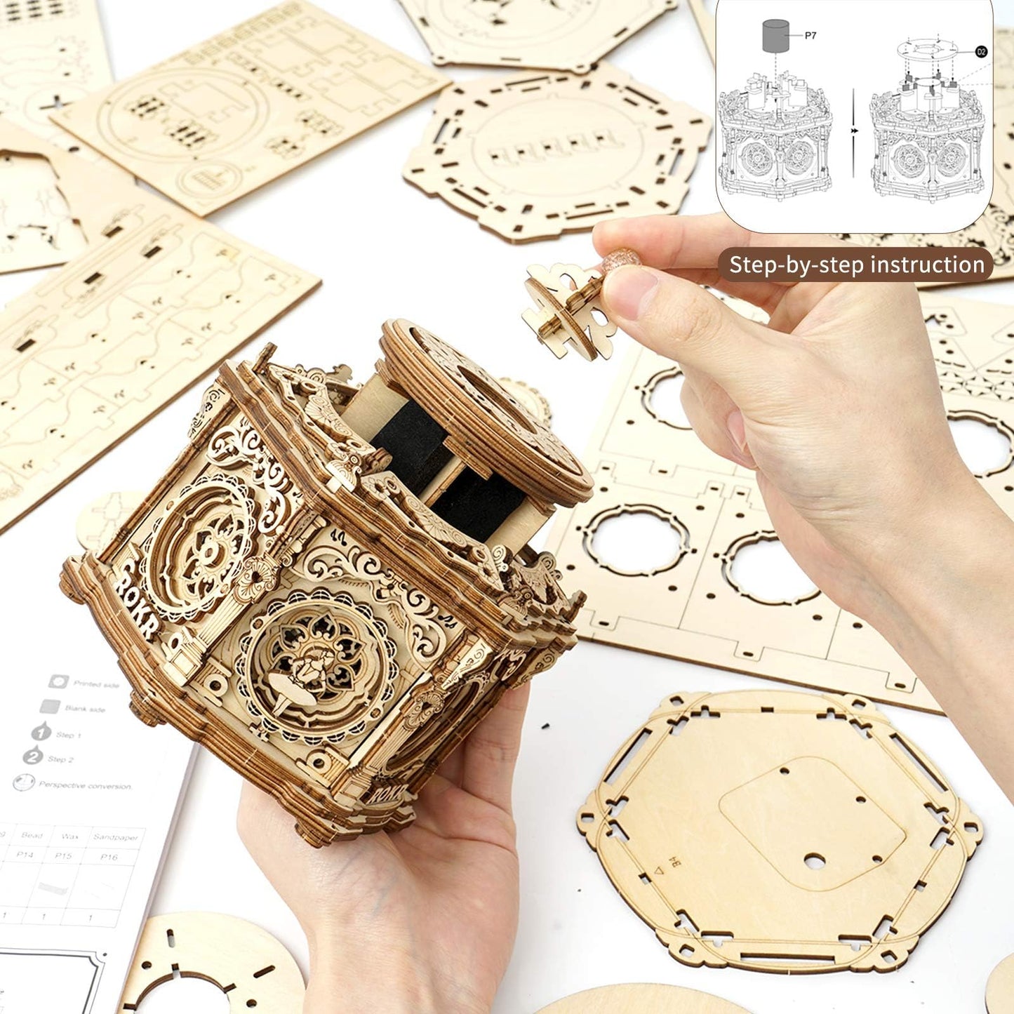 ROKR 3D Wooden Puzzles Music Box (Secret Garden) - Vintage Hexagon Jewelry Box & Gift Kit