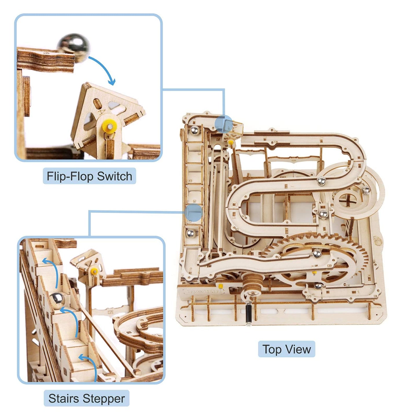 ROKR 3D Wooden Marble Run Set – Mechanical Puzzle Kit for Adults | DIY Roller Coaster Toy