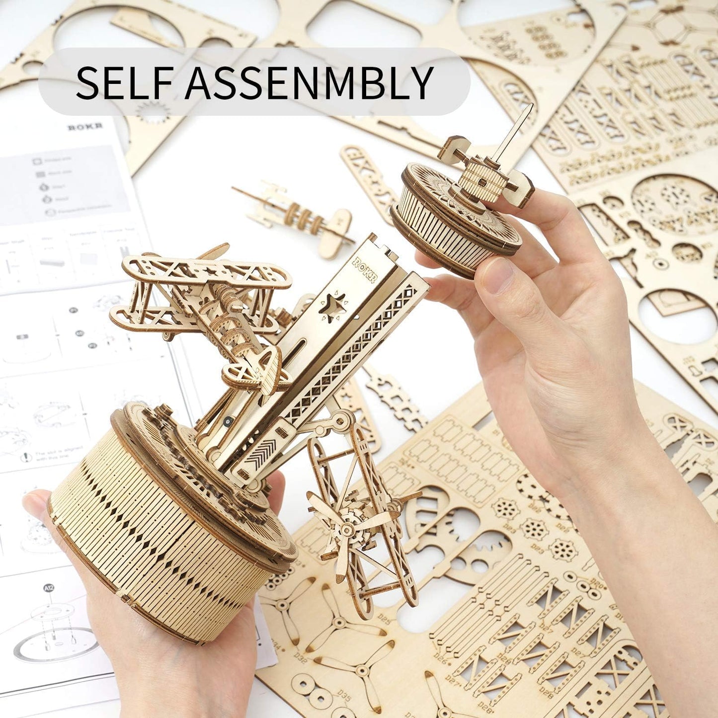 ROKR 3D Wooden Puzzle Mechanical Music Box | Aircraft DIY Model Kit