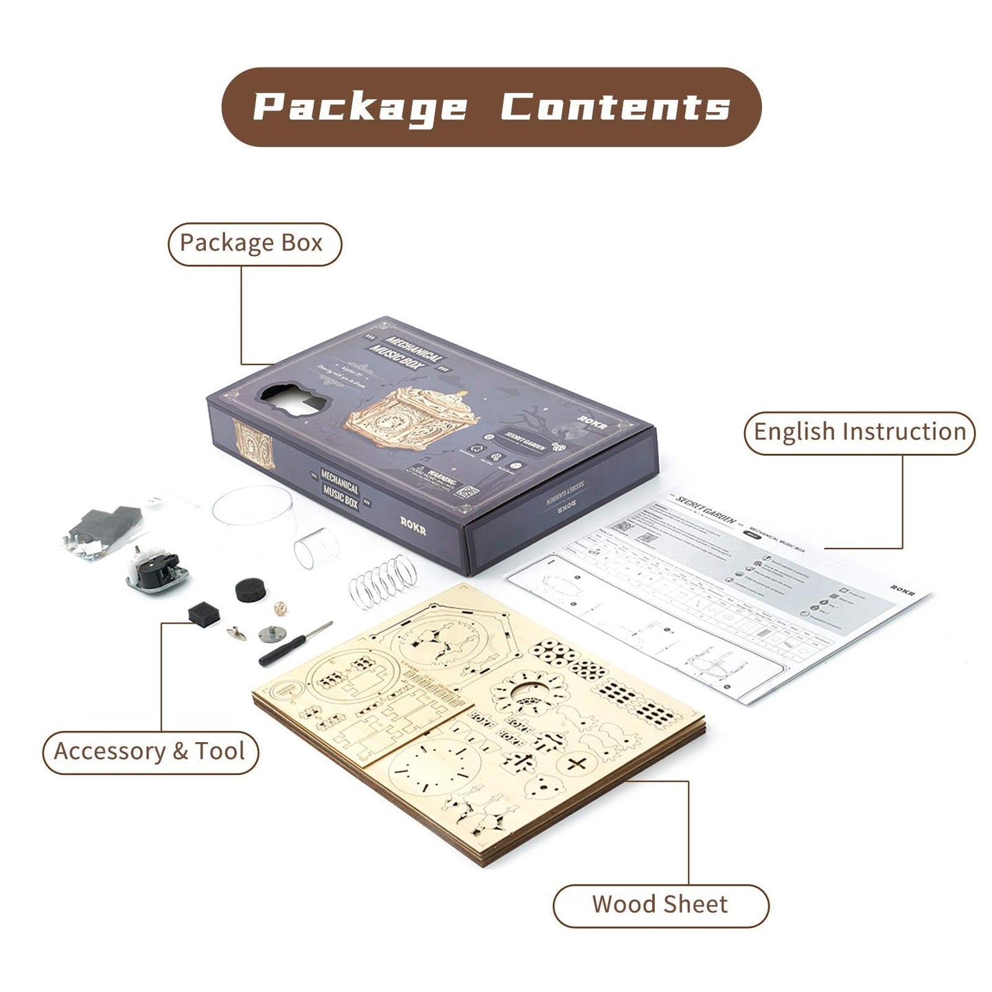 ROKR 3D Wooden Puzzles Music Box (Secret Garden) - Vintage Hexagon Jewelry Box & Gift Kit