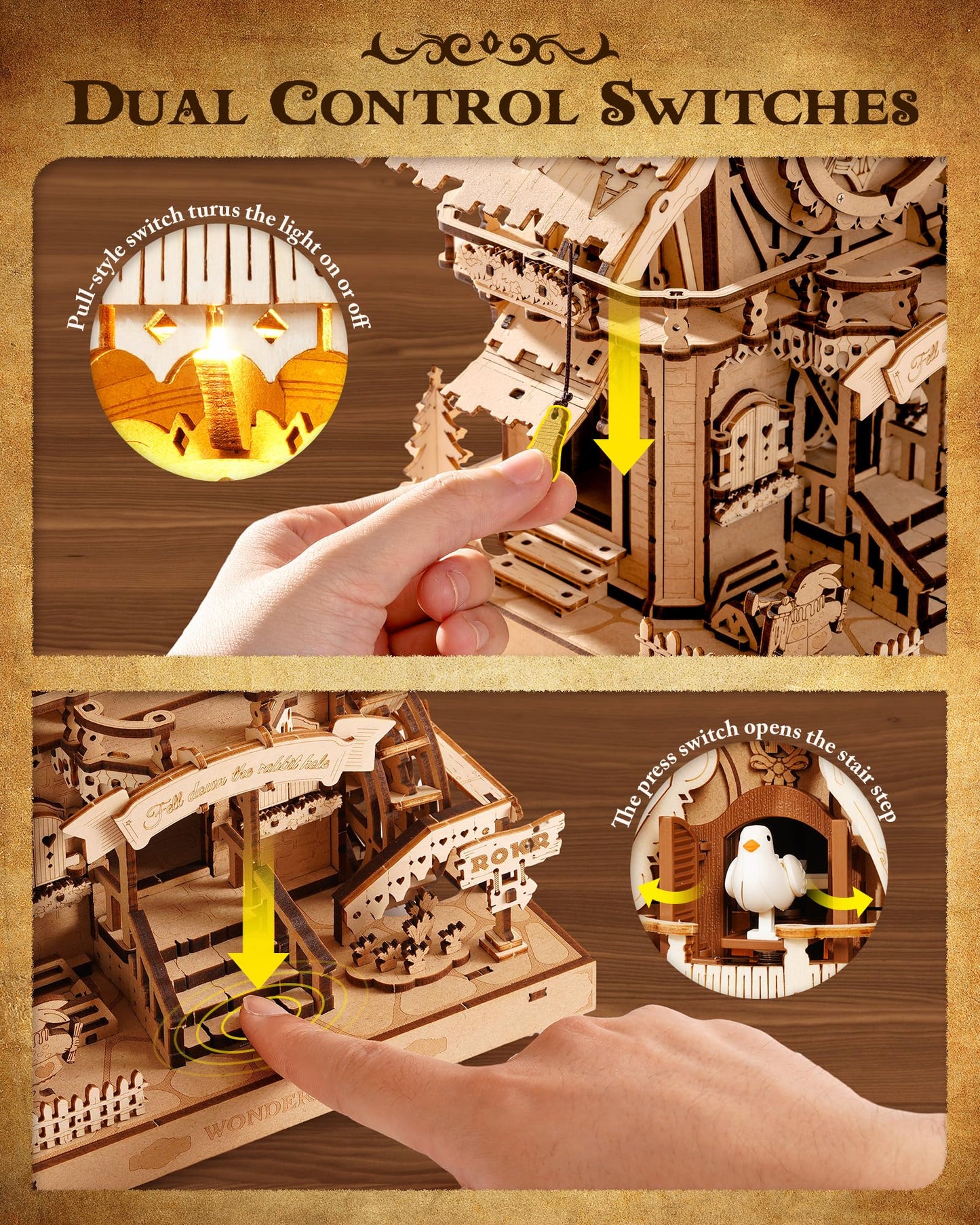 ROKR 3D Wooden Cuckoo Clock Puzzle Kit for Adults – 435-Piece DIY Clock Model
