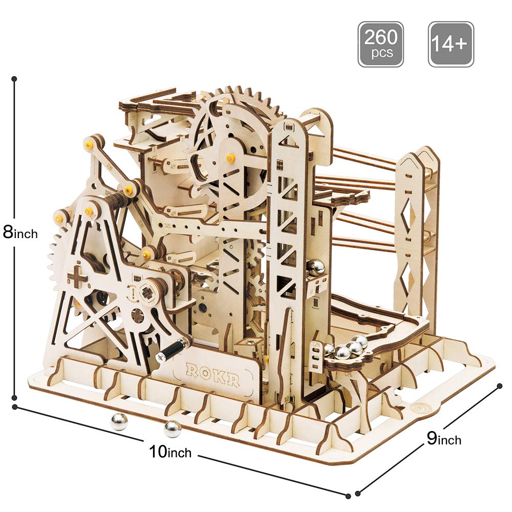 ROKR LG503 Lift Coaster – 3D Wooden Puzzle Marble Run with Gears | Gift Kit for Adults & Teens 14+