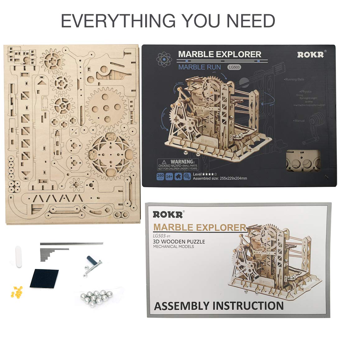 ROKR LG503 Lift Coaster – 3D Wooden Puzzle Marble Run with Gears | Gift Kit for Adults & Teens 14+