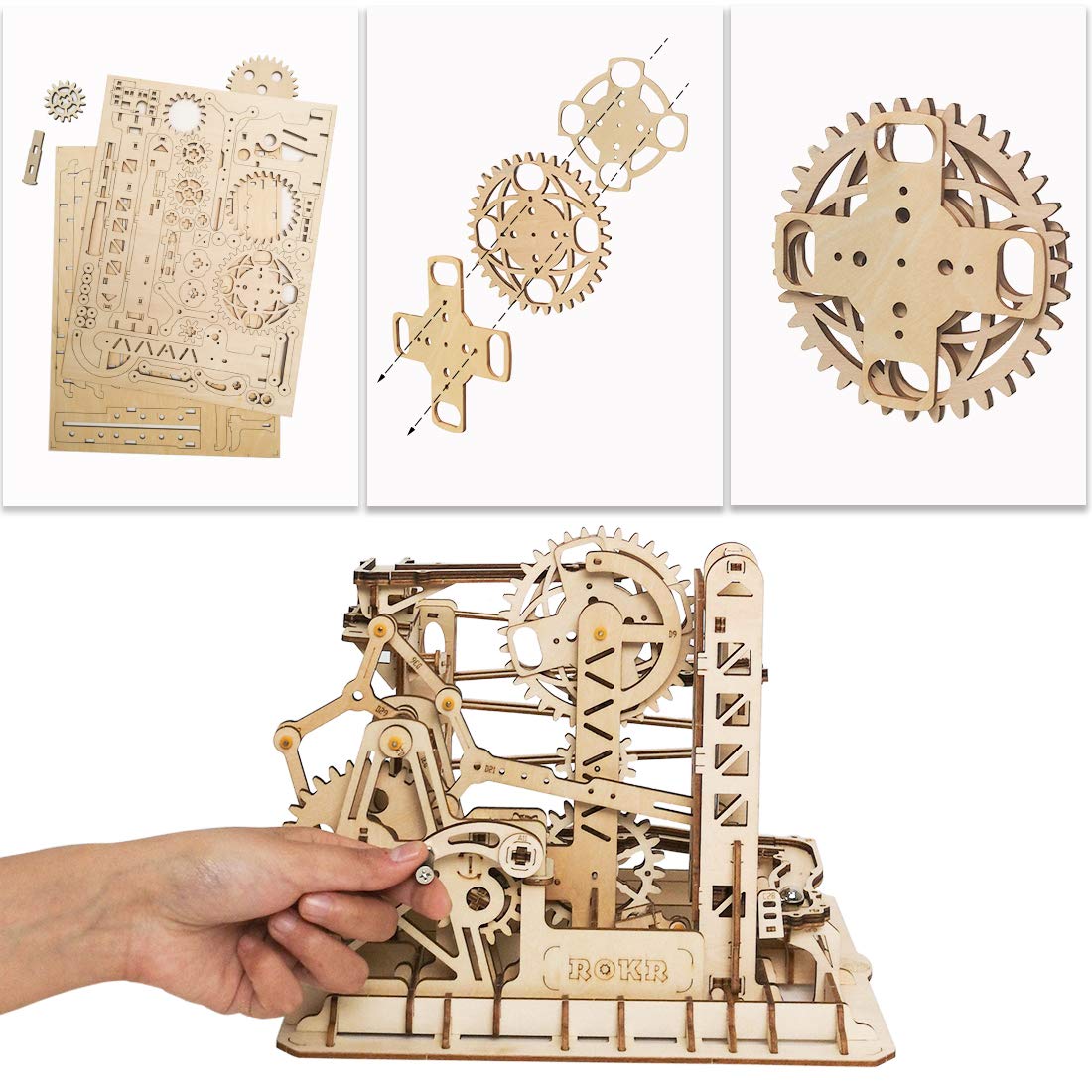 ROKR LG503 Lift Coaster – 3D Wooden Puzzle Marble Run with Gears | Gift Kit for Adults & Teens 14+