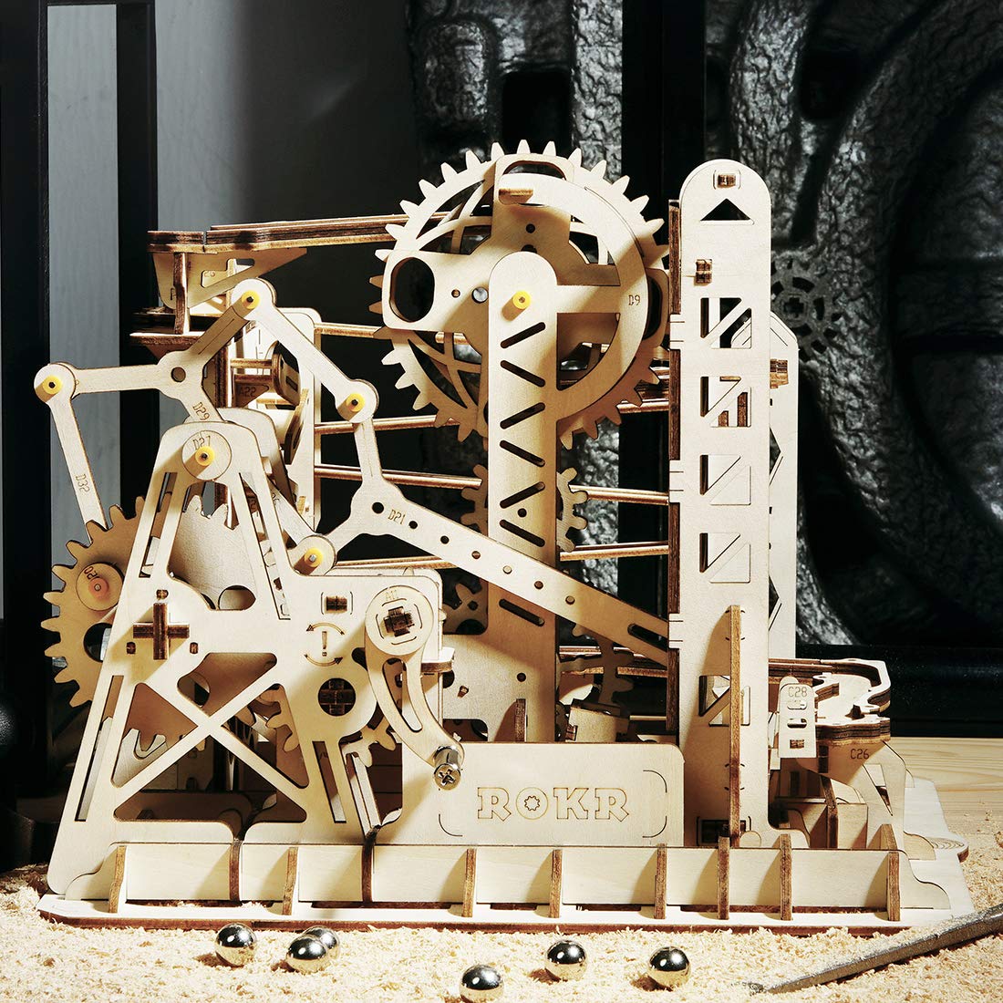 ROKR LG503 Lift Coaster – 3D Wooden Puzzle Marble Run with Gears | Gift Kit for Adults & Teens 14+