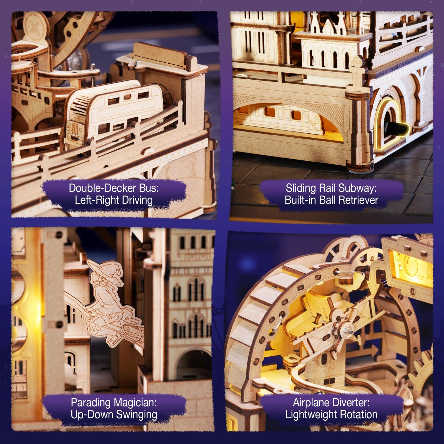 ROKR Marble Travel London – 3D Wooden Puzzle with LED Marble Run for Adults