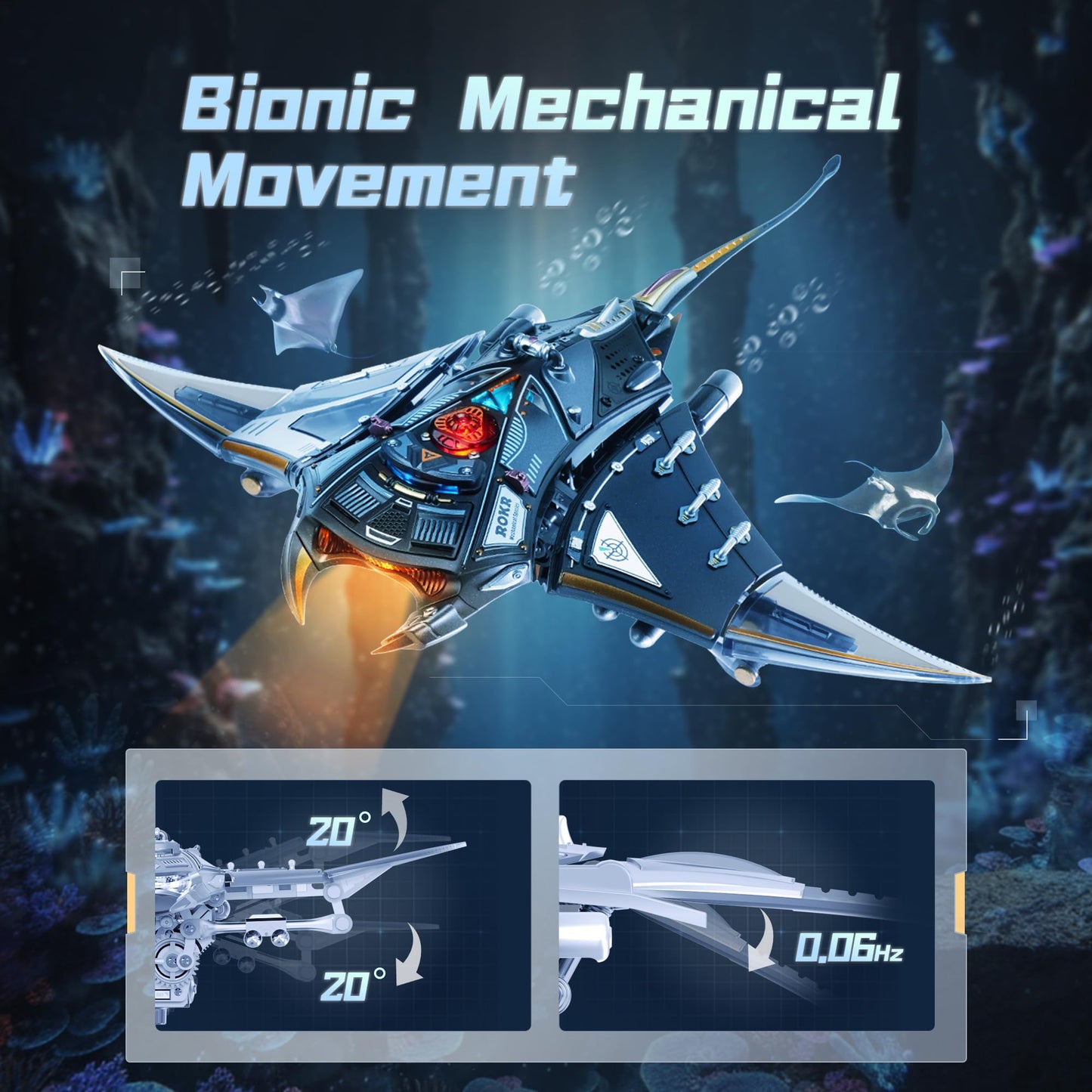 ROKR Mechanical Manta Ray 3D Metal Model Puzzle – STEM Kit & Desk Decor MI06