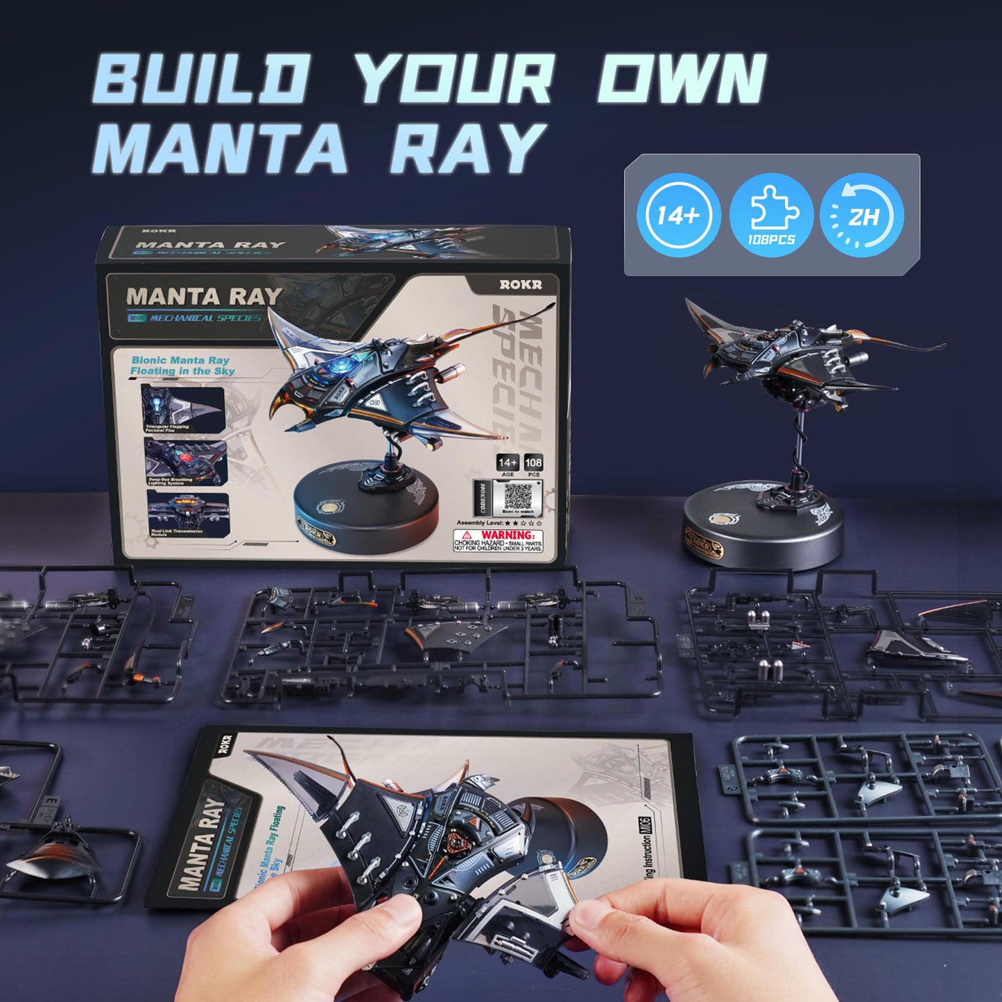 ROKR Mechanical Manta Ray 3D Metal Model Puzzle – STEM Kit & Desk Decor MI06