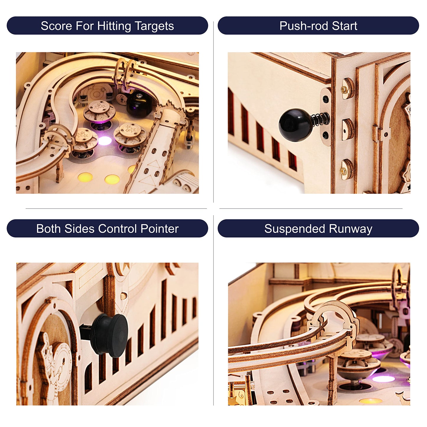ROKR Miniature Pinball Machine — 3D Wooden Puzzle Kit for Adults | DIY Model Gift (Ages 14+)
