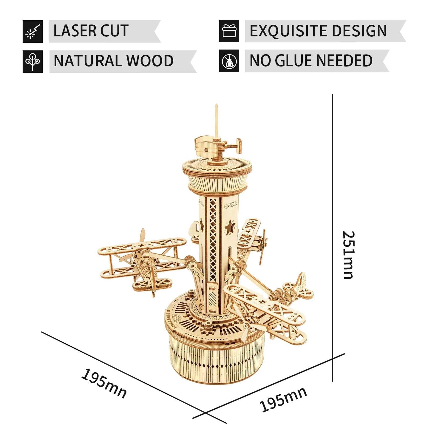 ROKR 3D Wooden Puzzle Mechanical Music Box | Aircraft DIY Model Kit