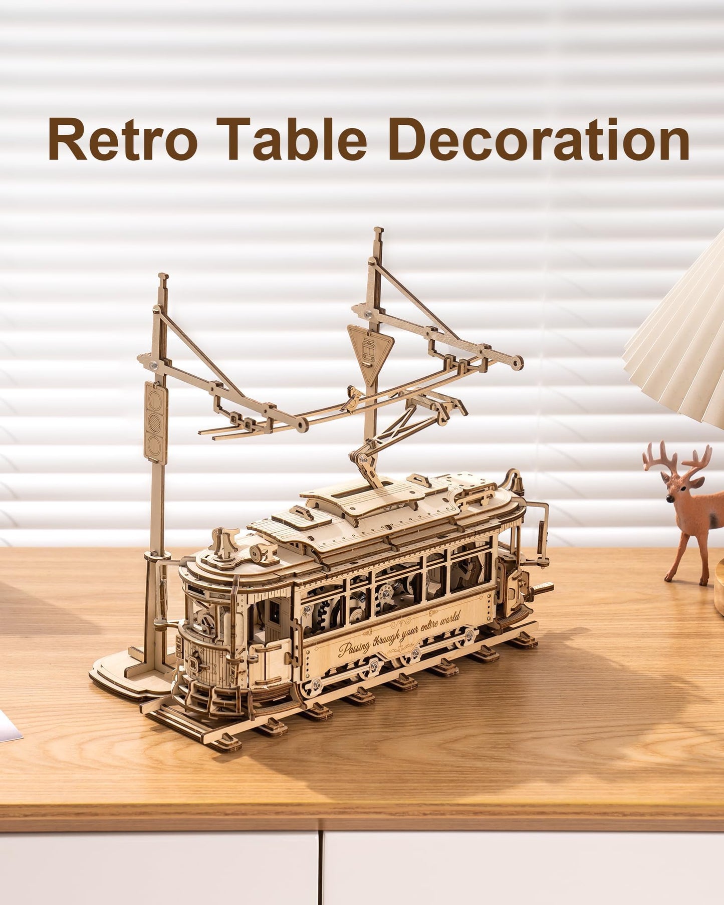 ROKR 3D Wooden Puzzle – Model Tram Car Kit for Adults | Build & Display Railway Toy