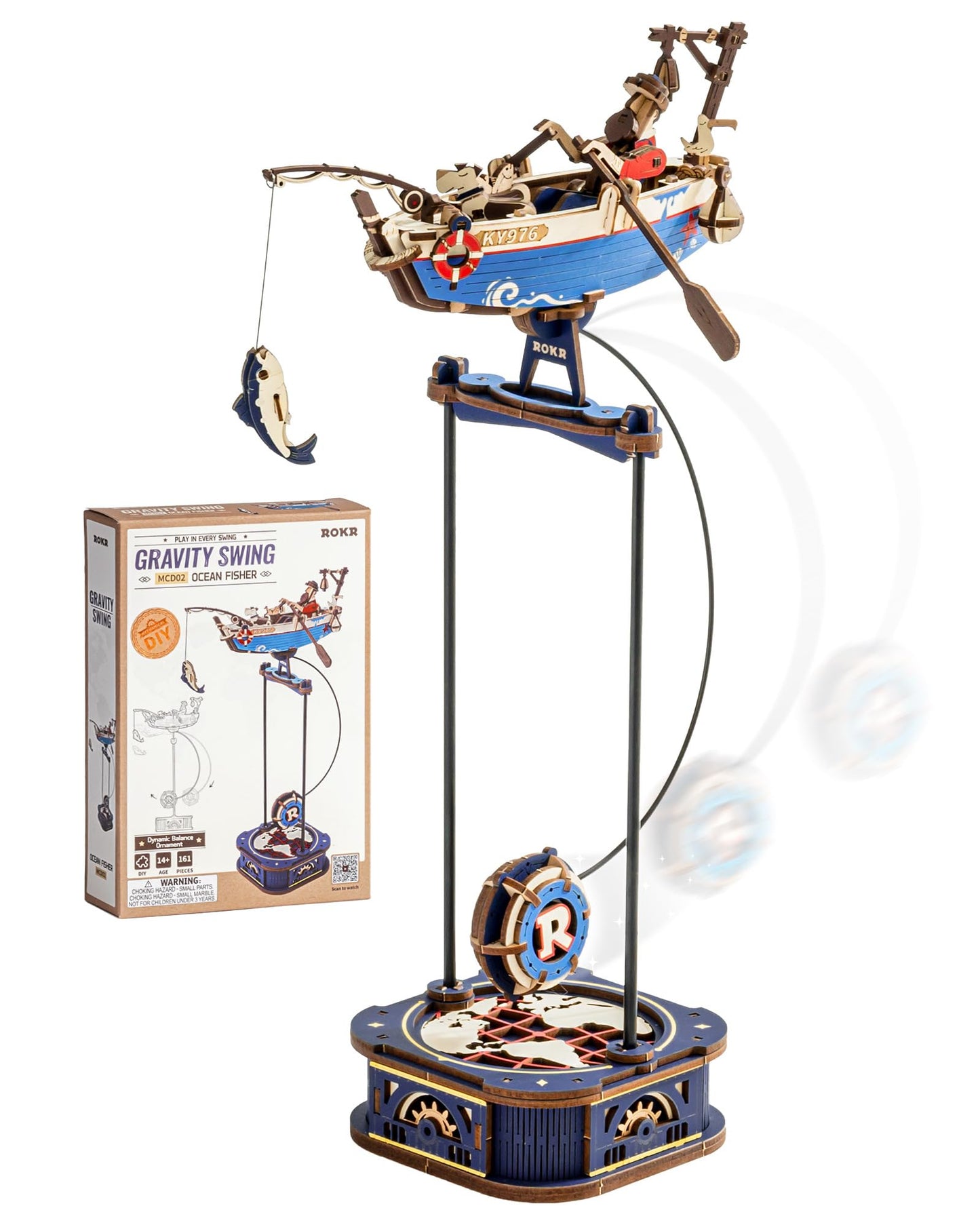 ROKR 3D Wooden Puzzle for Adults - Gravity Swing Ocean Fisher Model, 161 Pieces