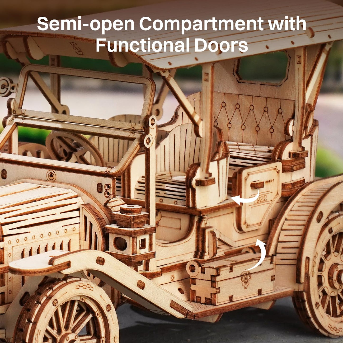 ROKR 3D Wooden Puzzle Car Kit – 1:15 Scale Vintage Model, Glue-Free Build, 289 Pcs