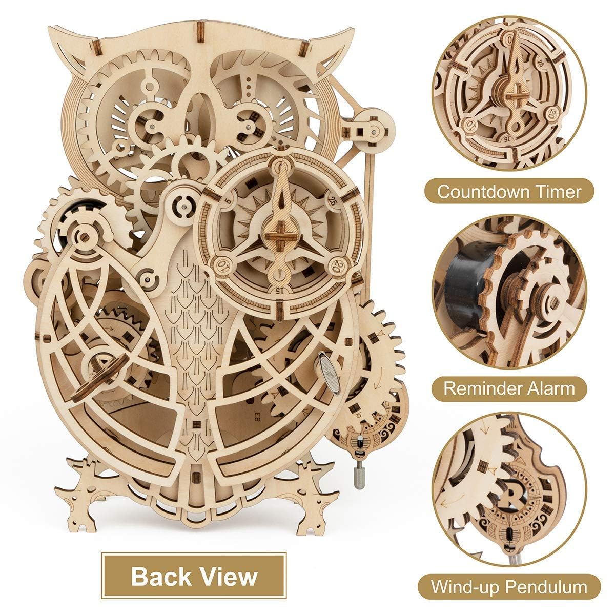 ROKR 3D Owl Clock Puzzle – Mechanical Wooden Kit for Adults | DIY Gift