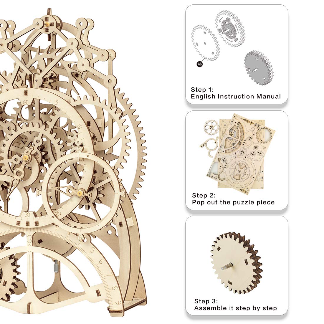 ROKR 3D Wooden Mechanical Pendulum Clock Puzzle – Laser-Cut Gears Toy, Family Craft Kit