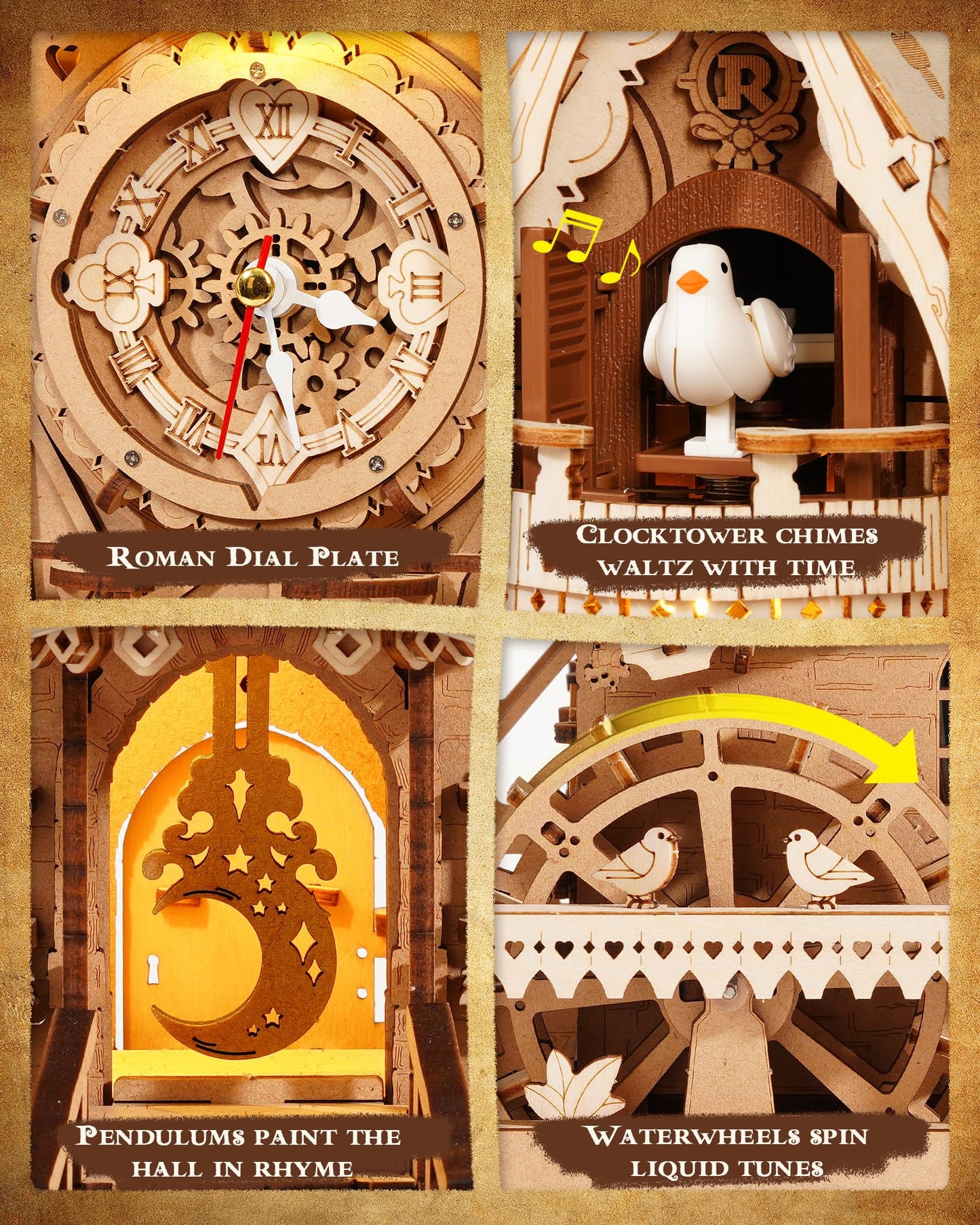 ROKR 3D Wooden Cuckoo Clock Puzzle Kit for Adults – 435-Piece DIY Clock Model