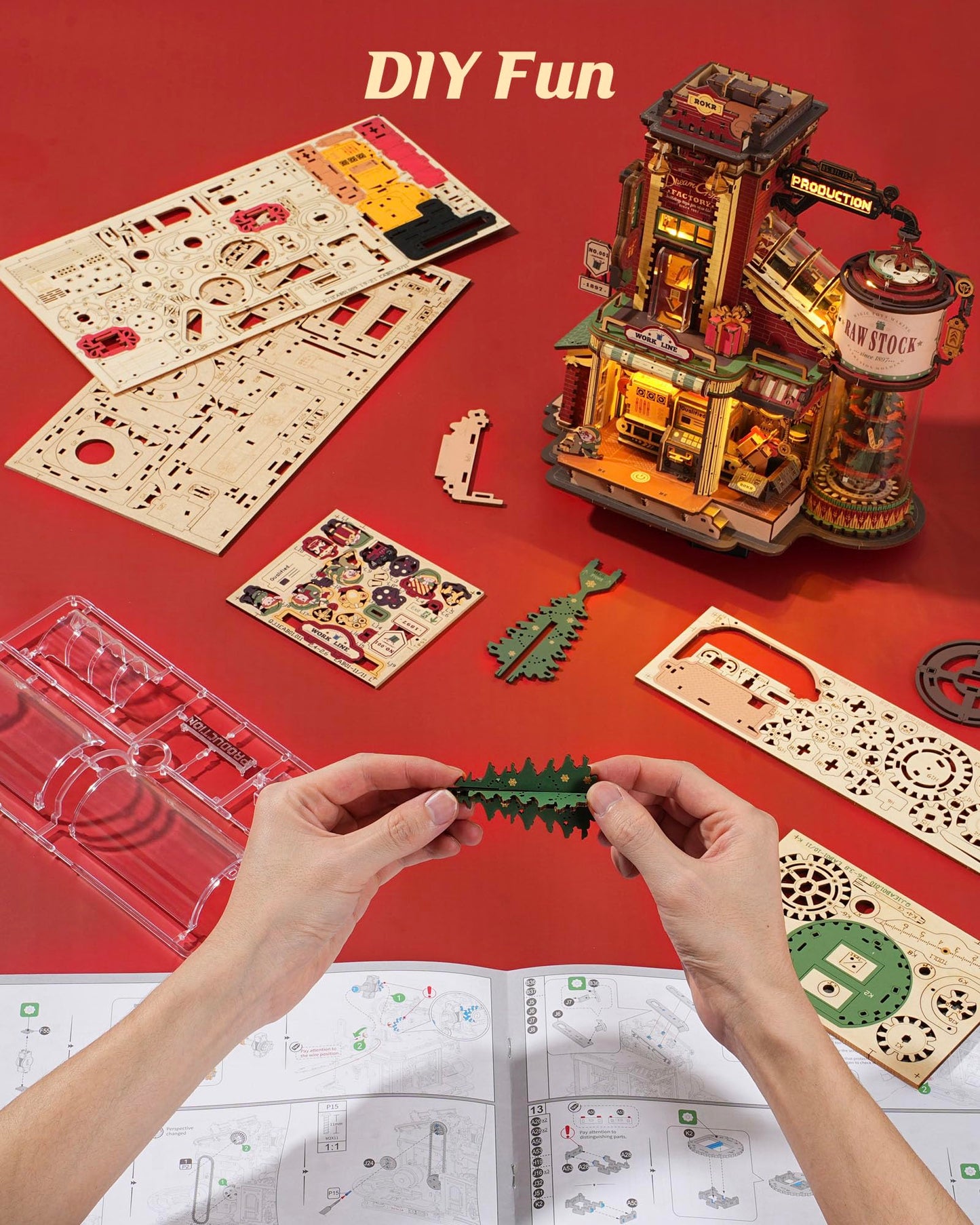 ROKR Gift Factory 3D Puzzle for Adults – 449-Piece Mechanical Wood Kit with Music & Lights