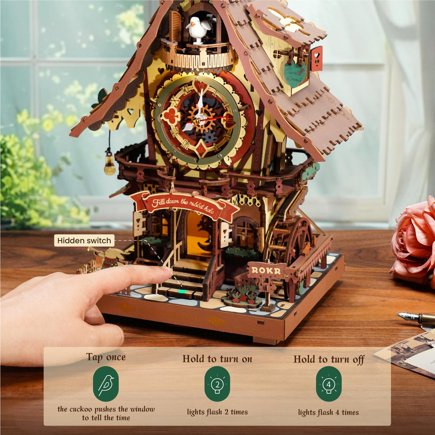 ROKR 3D Cuckoo Clock Puzzle Kit for Adults – No-Glue, LED Treehouse Decor