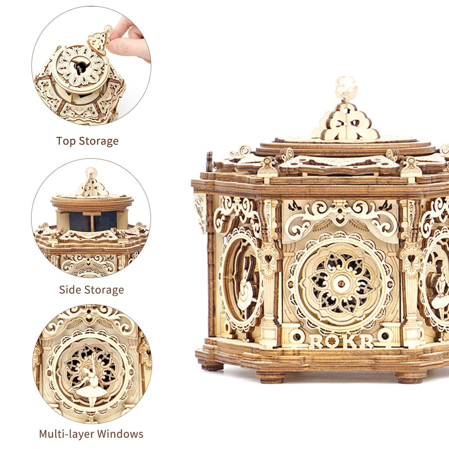 ROKR 3D Wooden Puzzles Music Box (Secret Garden) - Vintage Hexagon Jewelry Box & Gift Kit