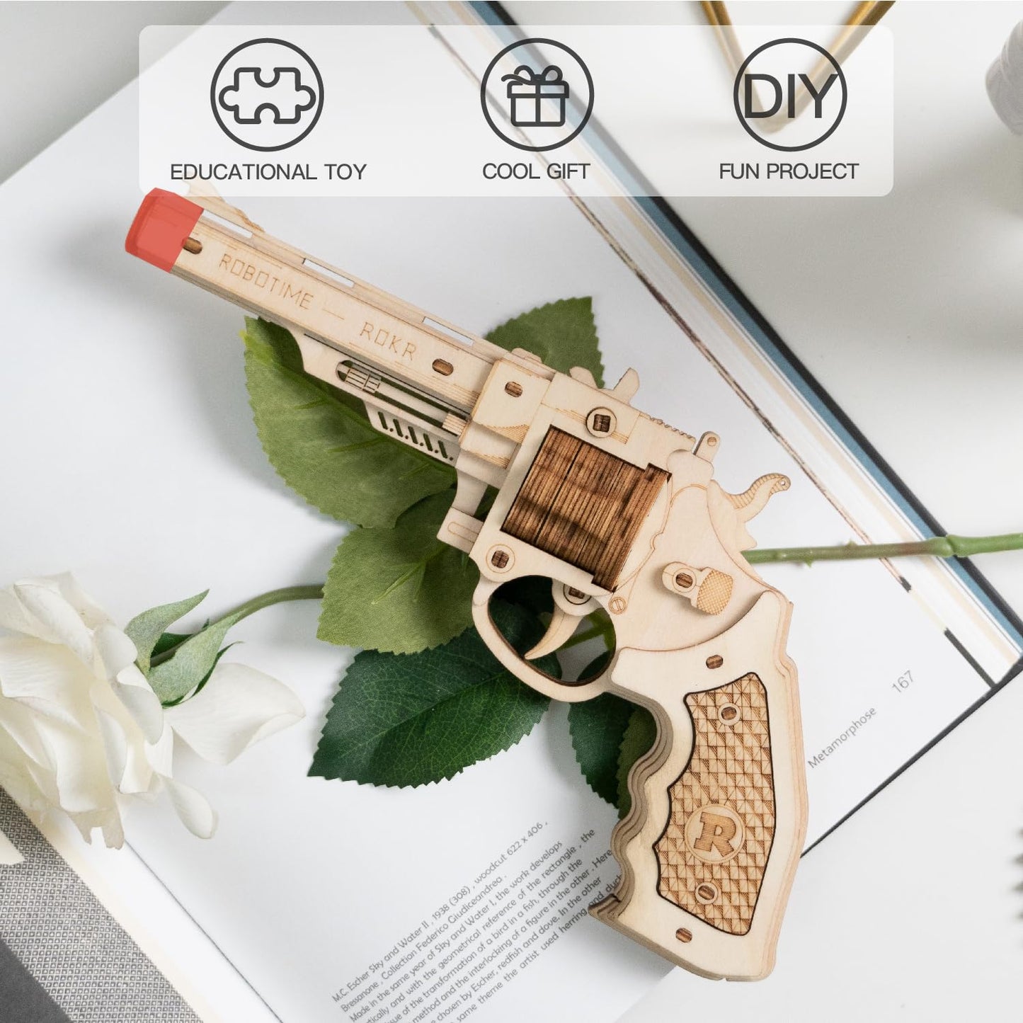ROKR 3D Wooden Puzzle: Rubber Band Gun Model Craft Kit – Unique Gift