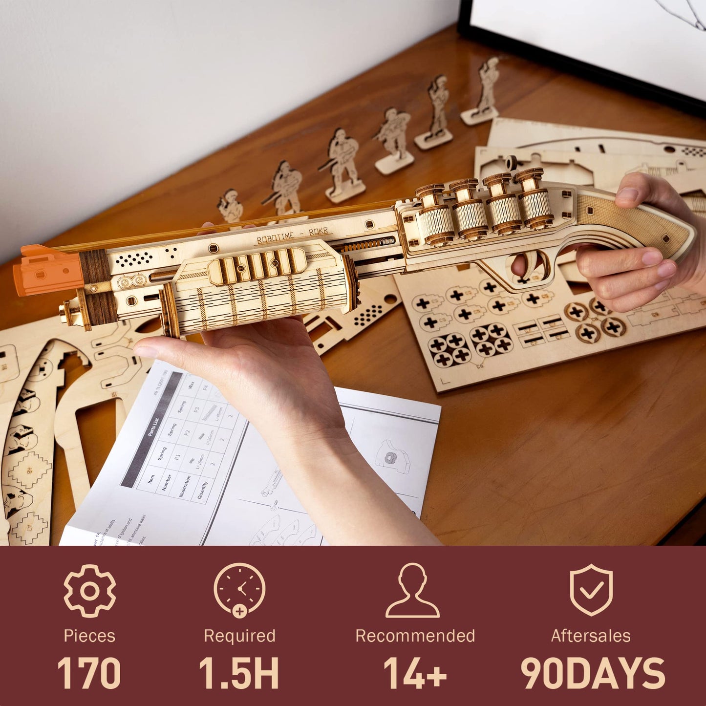 ROKR 3D Wooden Puzzle Rubber Band Gun Kit for Adults – Build, Play, Collect