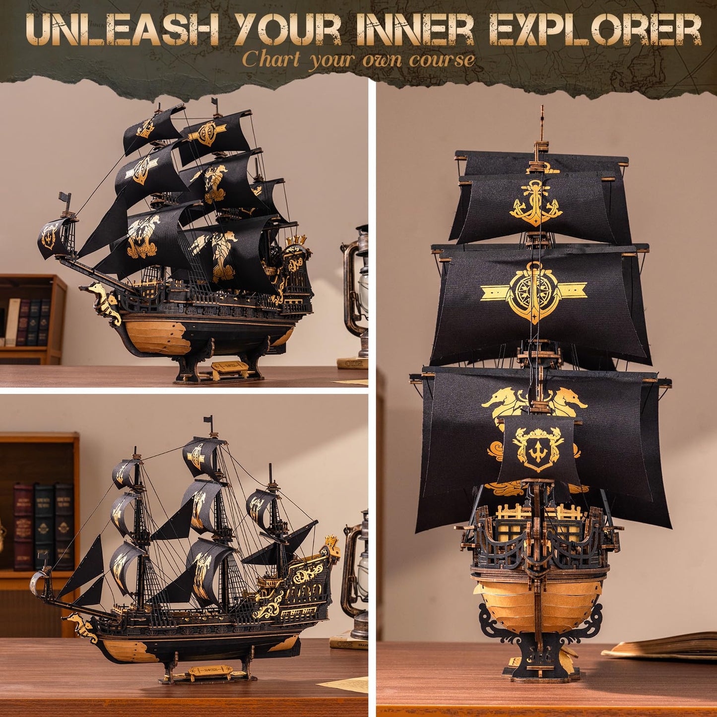 ROKR 3D Seahorse Barque Puzzle for Adults – 603-Piece Glue-Free 1:100 Model Kit