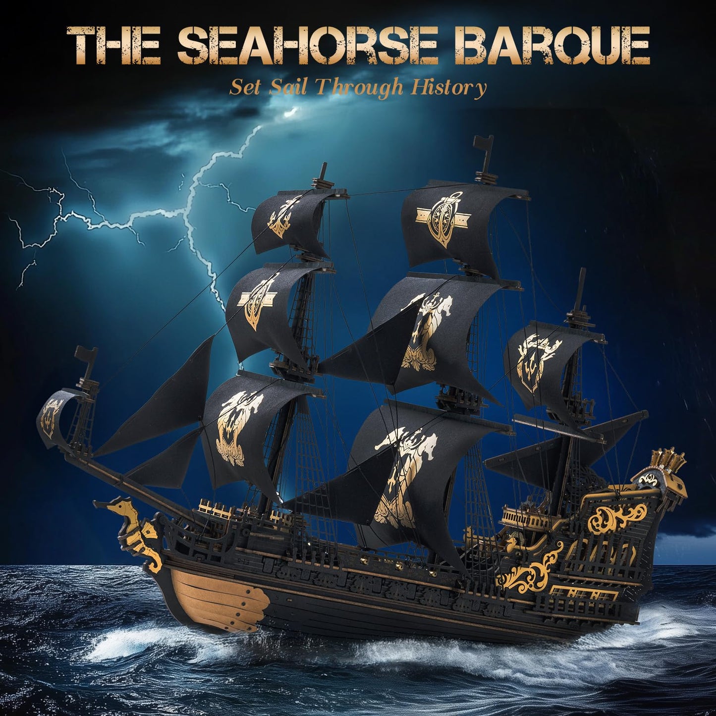 ROKR 3D Seahorse Barque Puzzle for Adults – 603-Piece Glue-Free 1:100 Model Kit