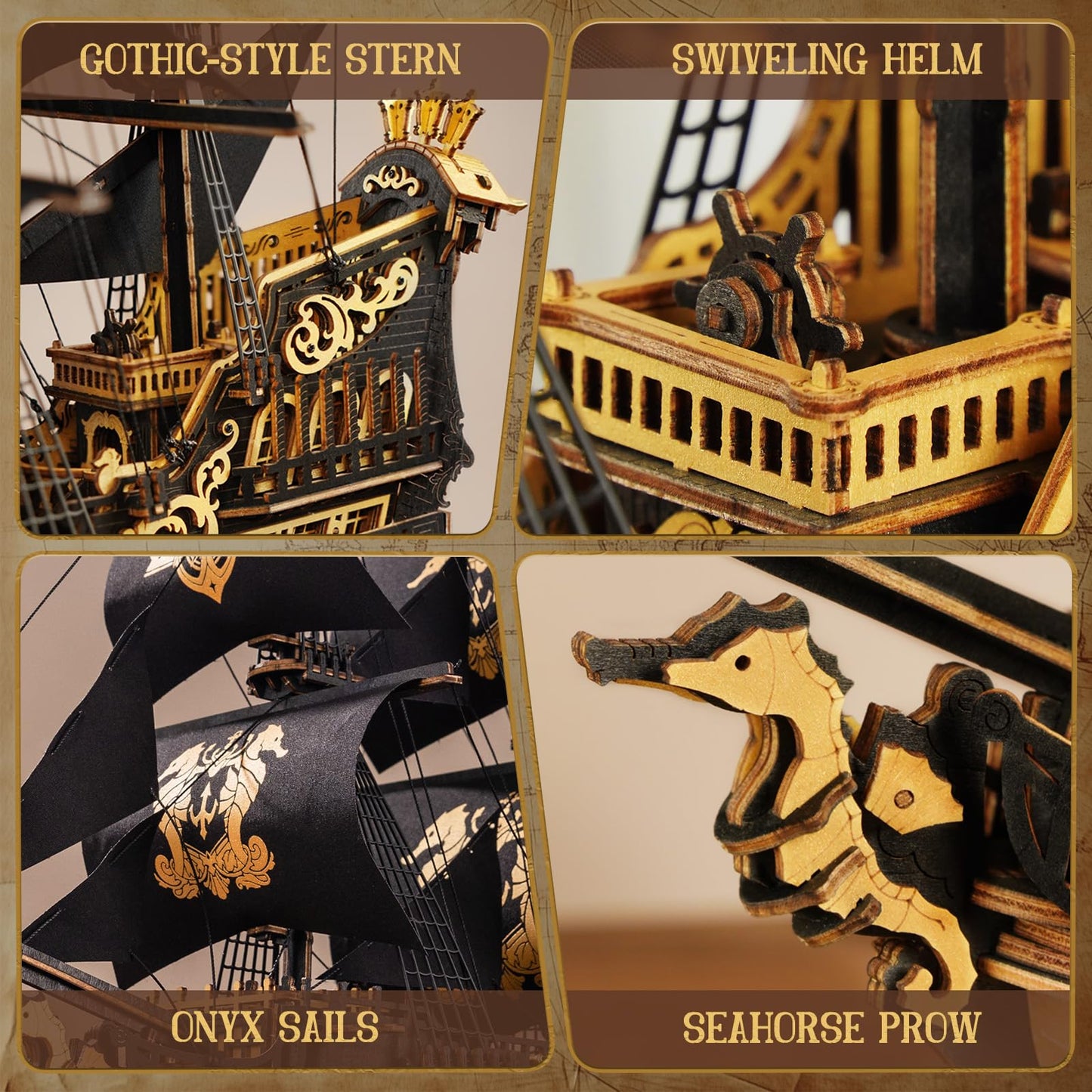 ROKR 3D Seahorse Barque Puzzle for Adults – 603-Piece Glue-Free 1:100 Model Kit