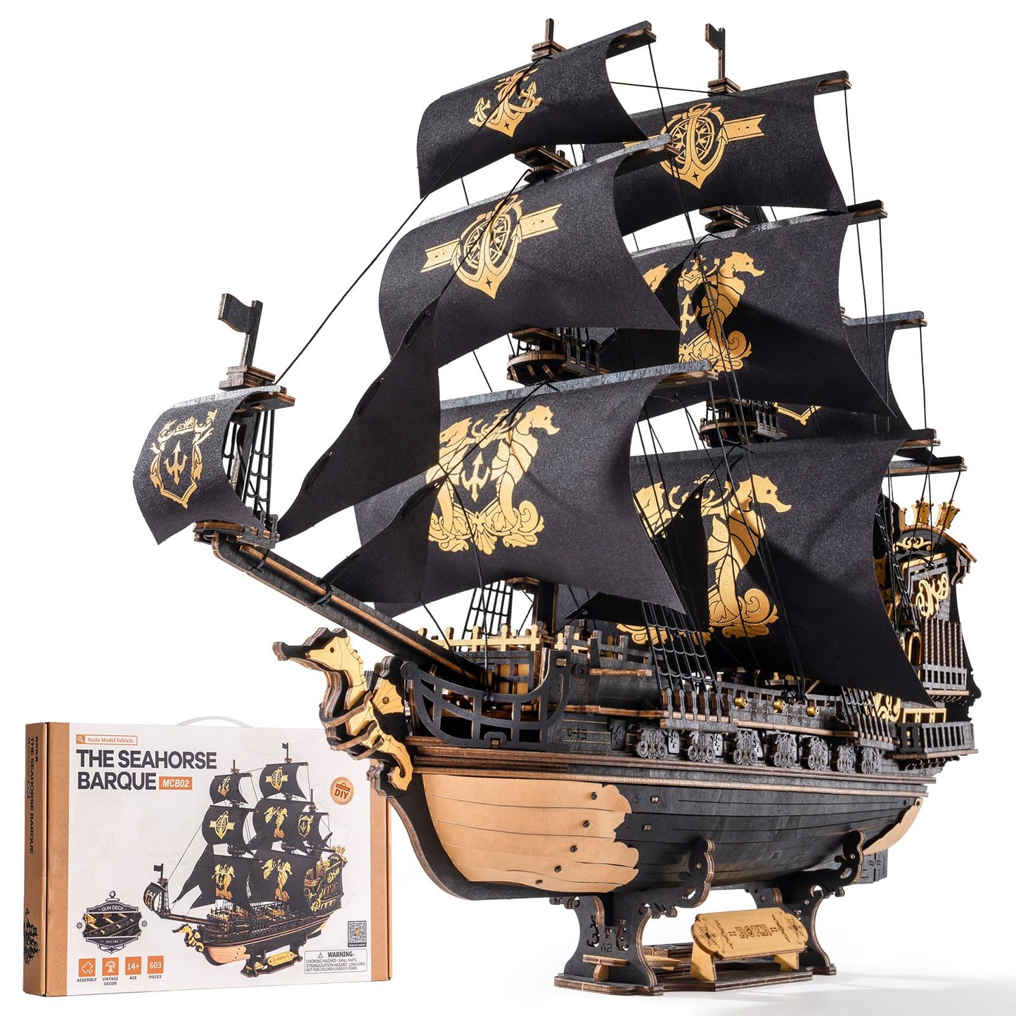 ROKR 3D Seahorse Barque Puzzle for Adults – 603-Piece Glue-Free 1:100 Model Kit