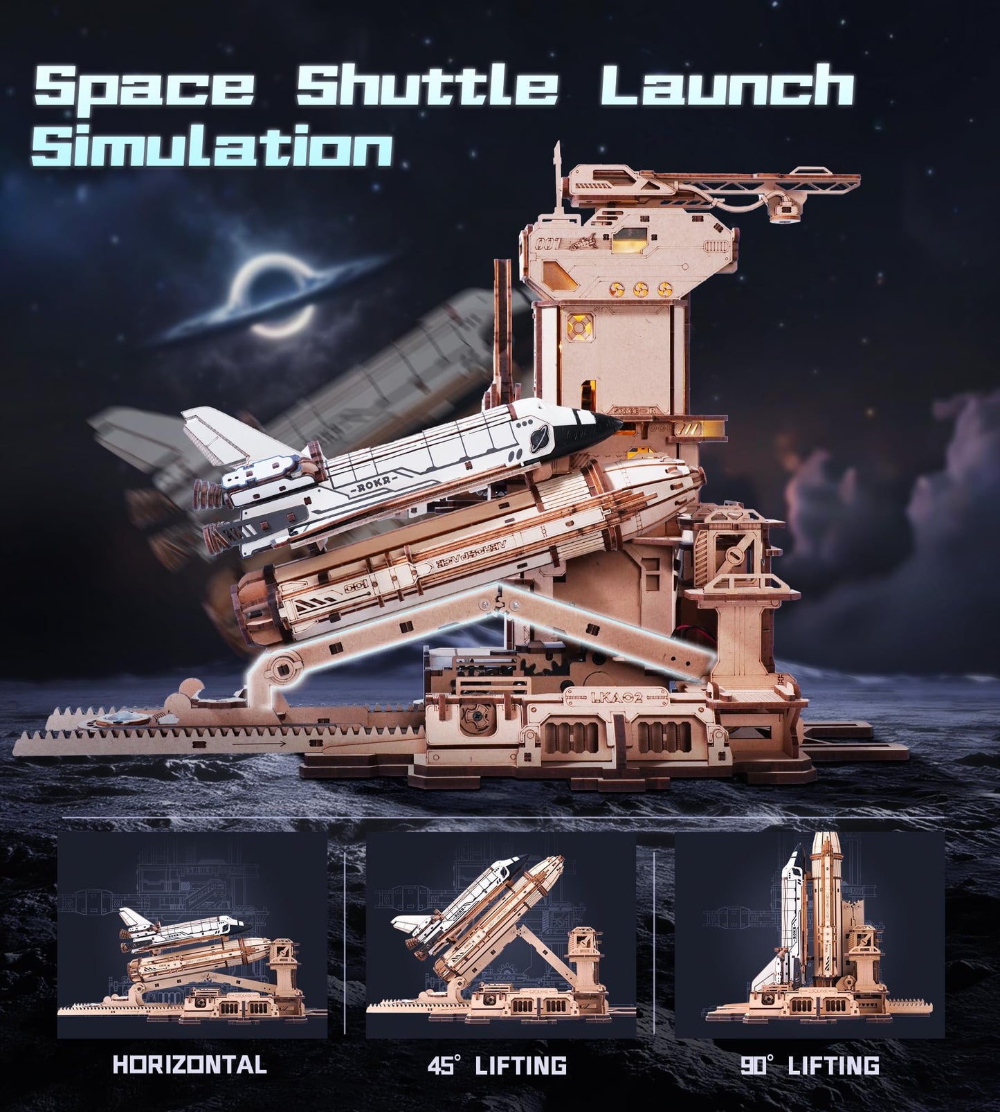 ROKR Space Shuttle Model 1:420 – Motorized Launch Base, LED Effects, 3D Puzzle Kit