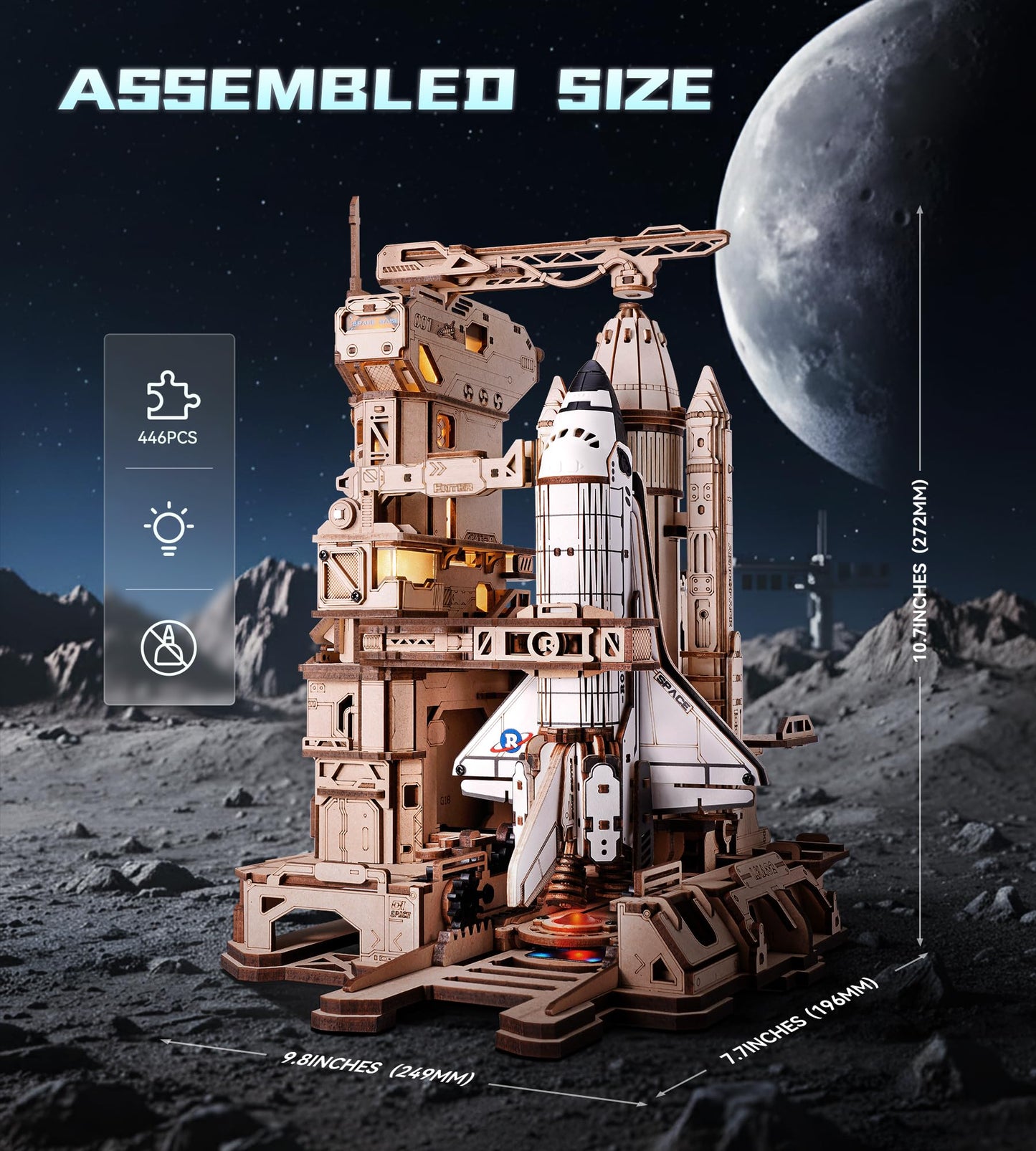 ROKR Space Shuttle Model 1:420 – Motorized Launch Base, LED Effects, 3D Puzzle Kit