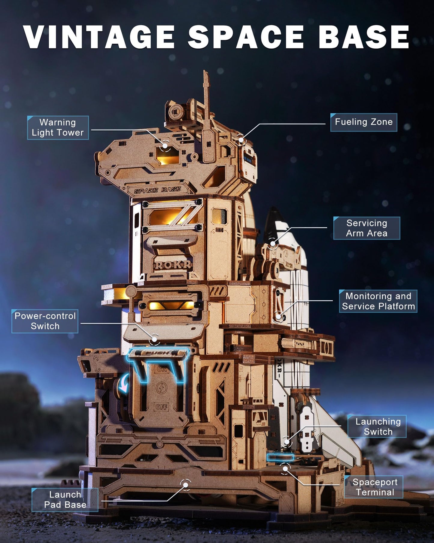 ROKR Space Shuttle 3D Puzzle with Lighting – Interactive Desk Model for Adults