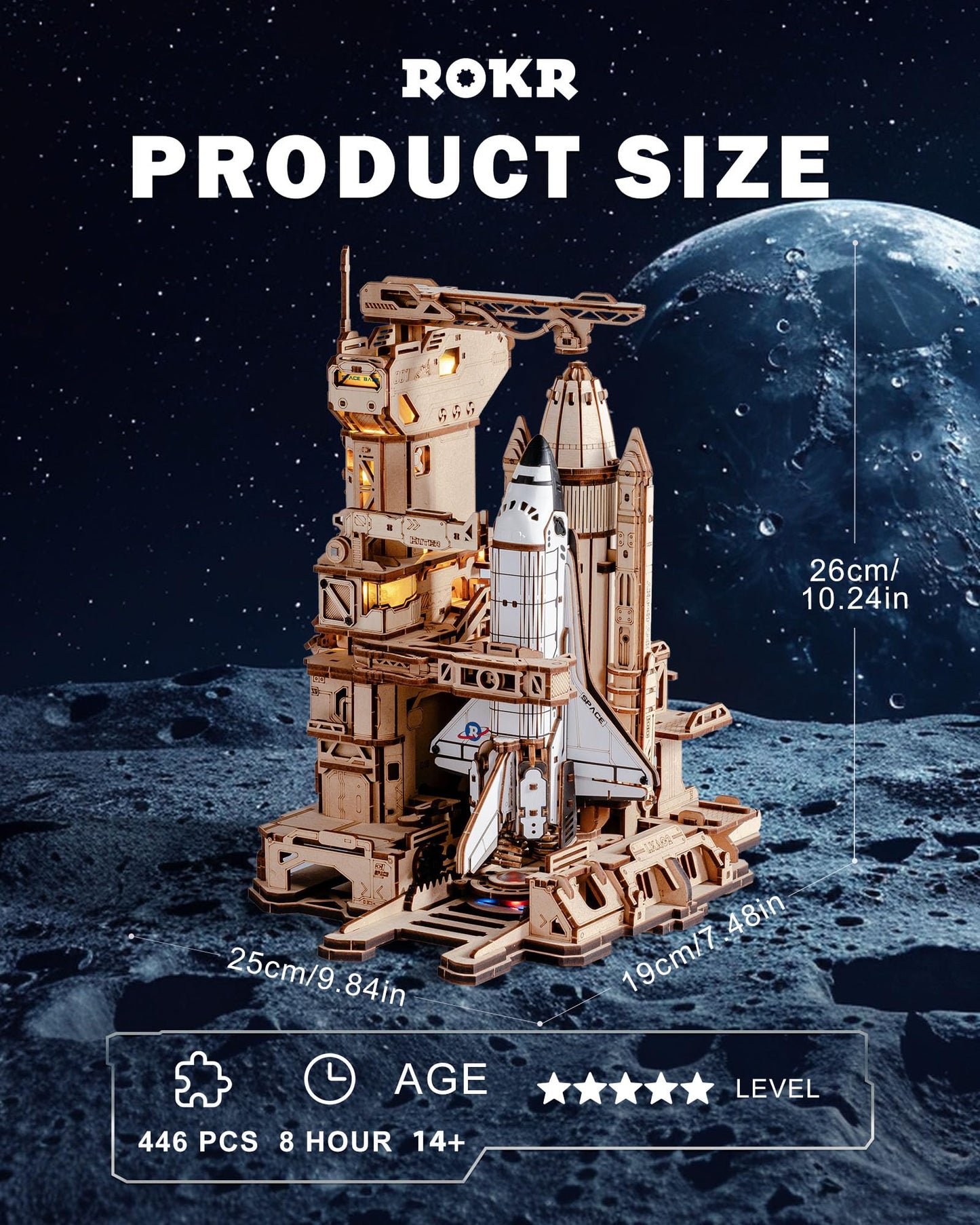 ROKR Space Shuttle 3D Puzzle with Lighting – Interactive Desk Model for Adults