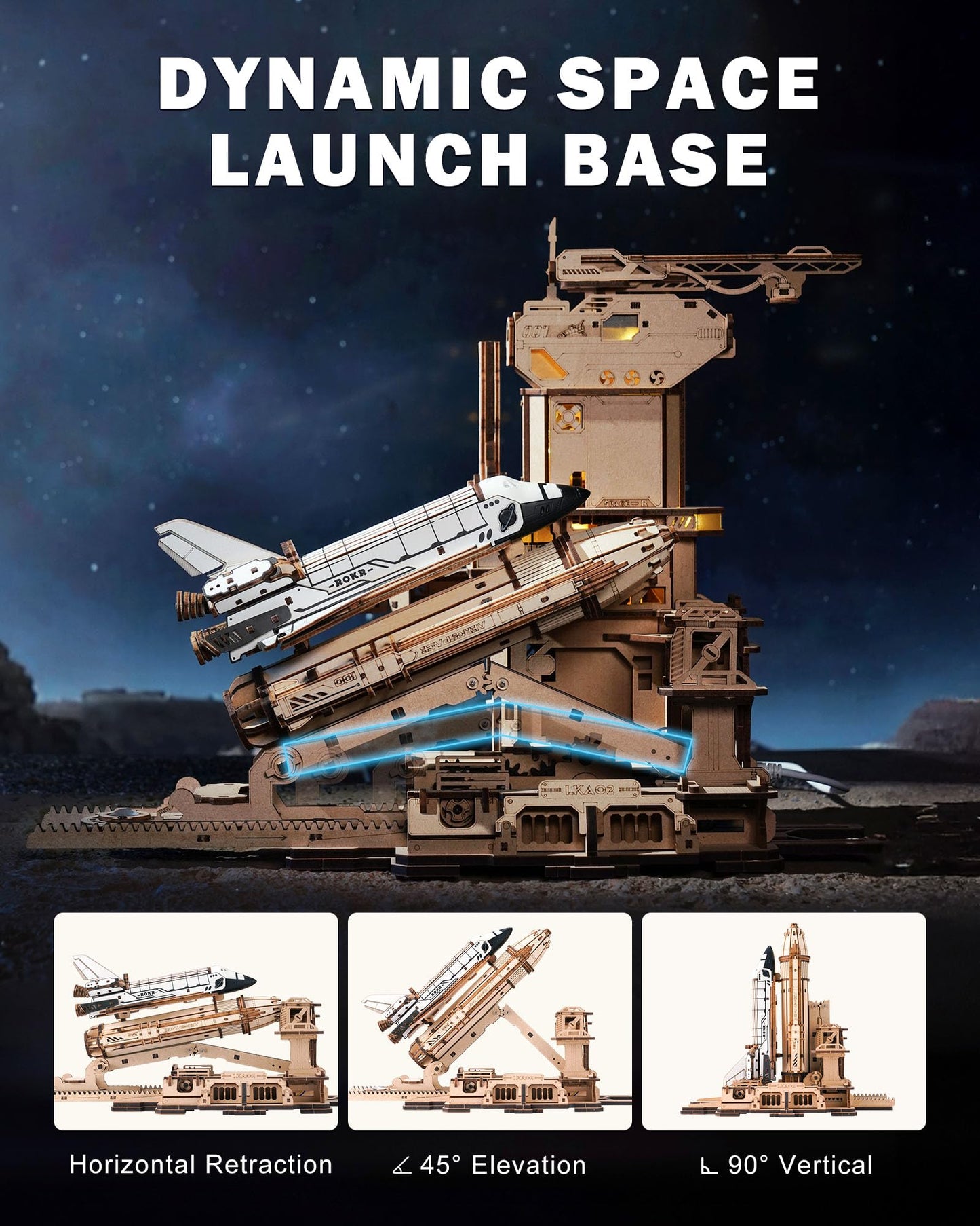 ROKR Space Shuttle 3D Puzzle with Lighting – Interactive Desk Model for Adults