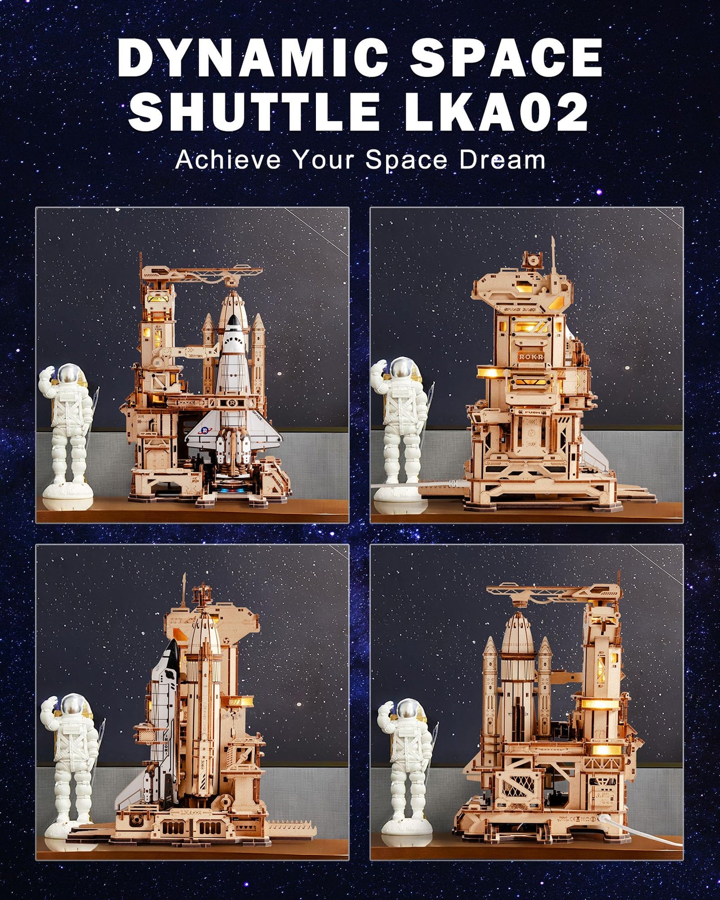 ROKR Space Shuttle 3D Puzzle with Lighting – Interactive Desk Model for Adults