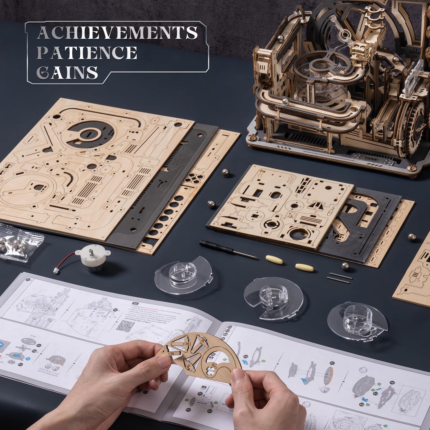 ROKR 3D Marble Spaceport LGC01 – 472-Piece Wooden Puzzle with Electric & Manual Modes
