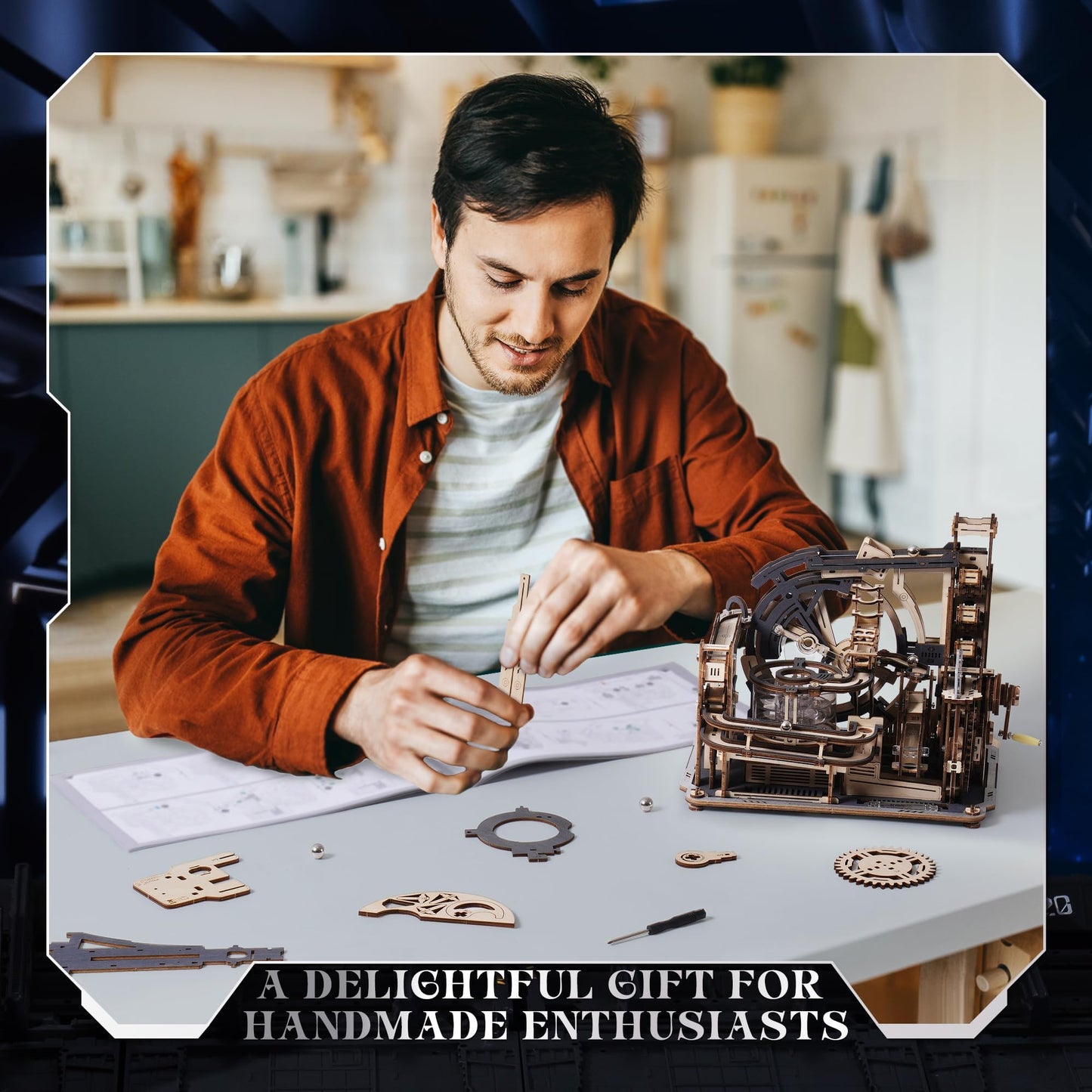 ROKR 3D Marble Spaceport LGC01 – 472-Piece Wooden Puzzle with Electric & Manual Modes