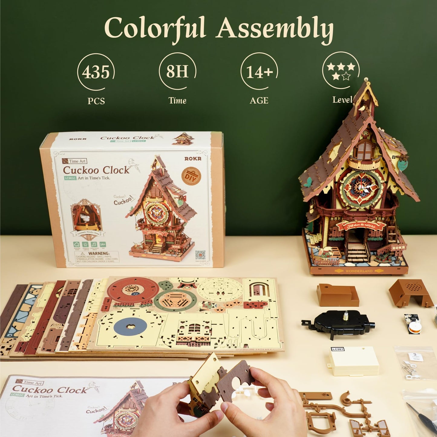 ROKR 3D Cuckoo Clock Puzzle Kit for Adults – No-Glue, LED Treehouse Decor