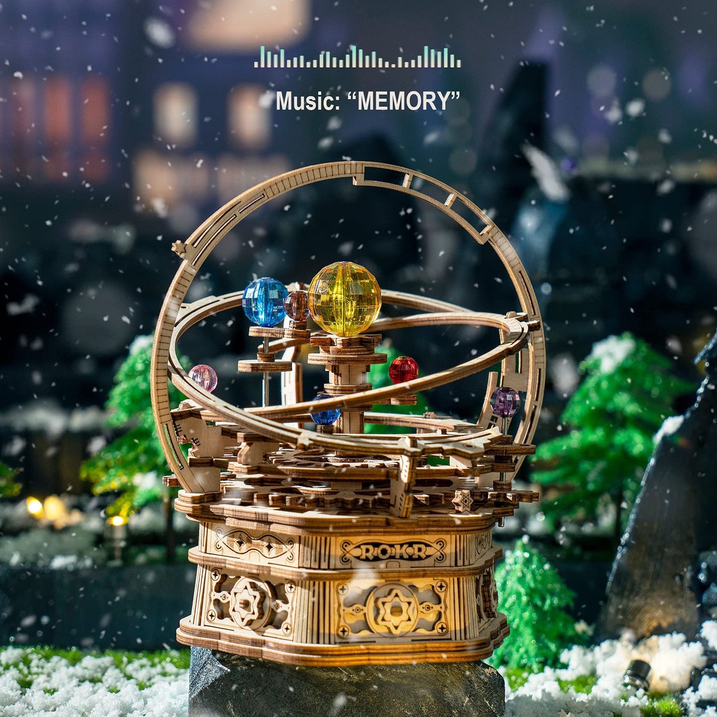 ROKR Starry Night 3D Wooden Puzzle Music Box – DIY Rotating Model Kit for Teens & Adults