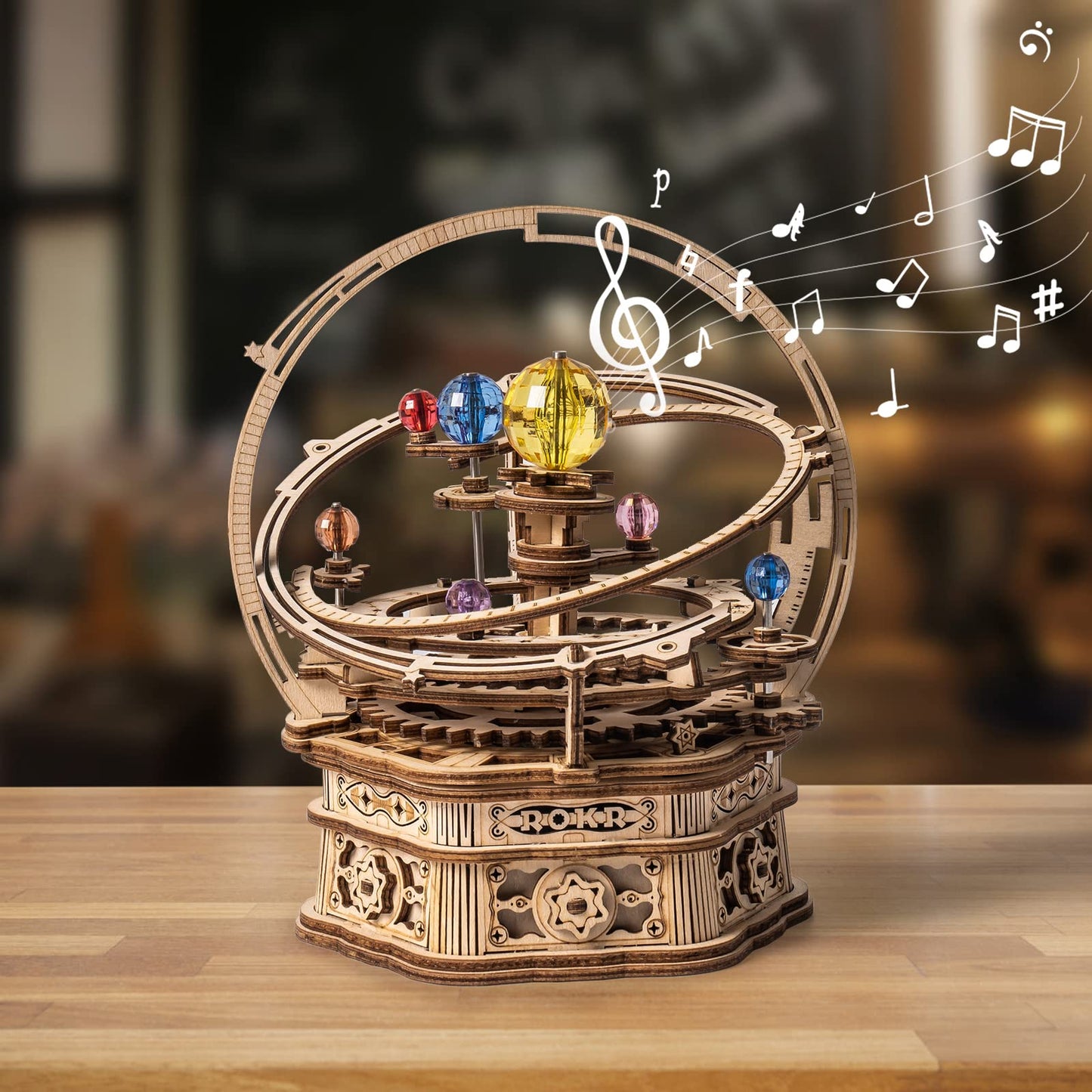 ROKR Starry Night 3D Wooden Puzzle Music Box – DIY Rotating Model Kit for Teens & Adults