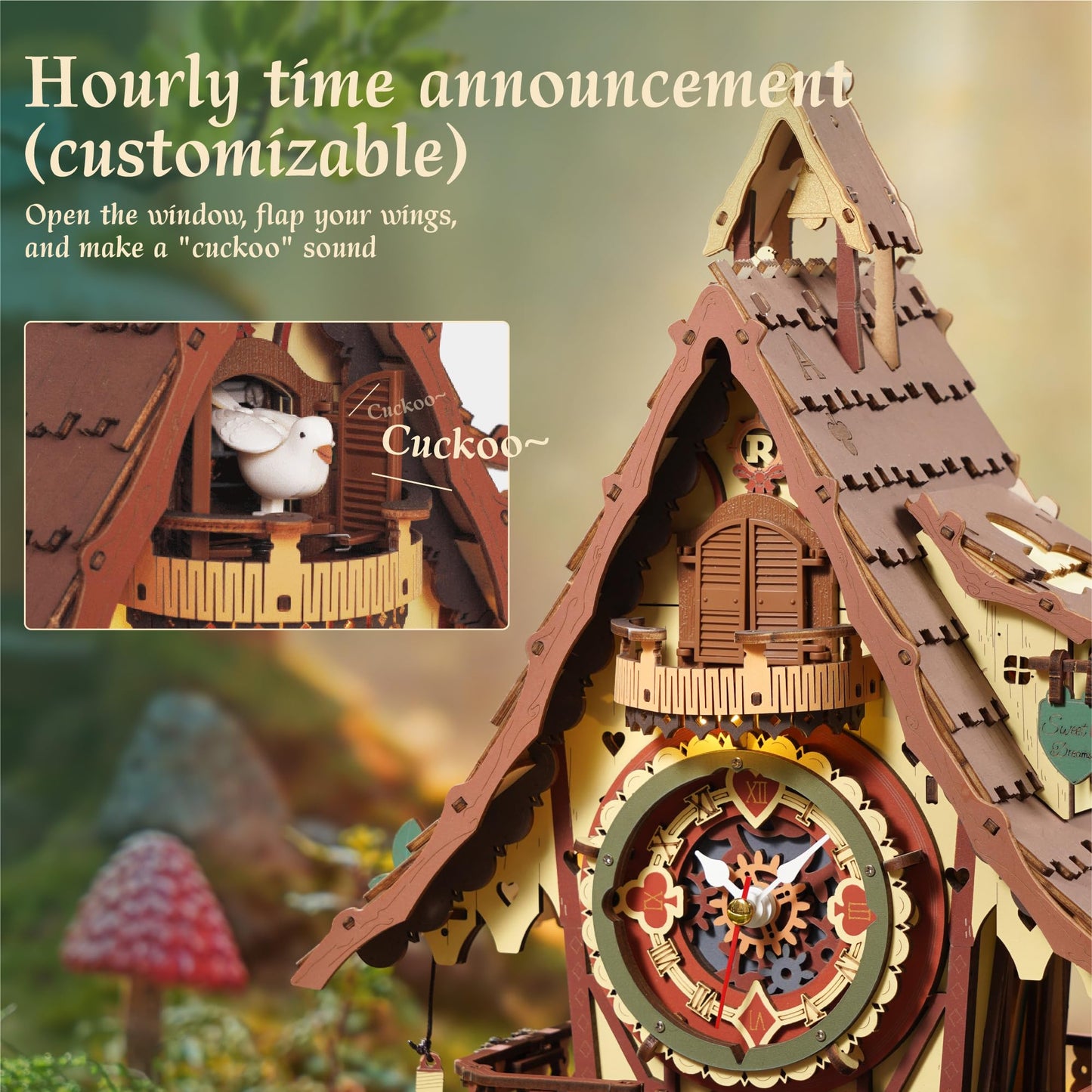 ROKR 3D Cuckoo Clock Puzzle Kit for Adults – No-Glue, LED Treehouse Decor