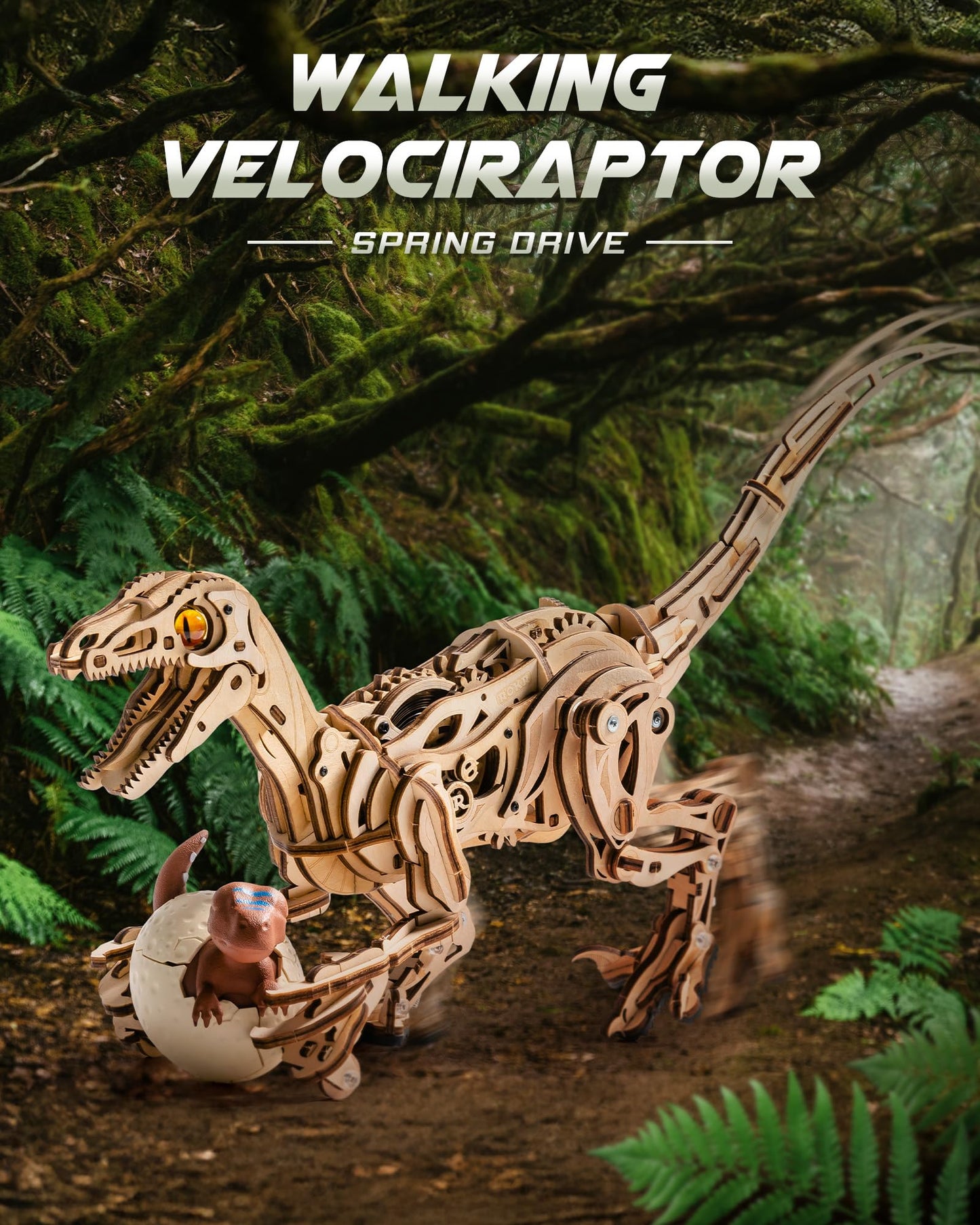 ROKR Velociraptor 3D Puzzle Kit – 106-Piece Wooden Model for Adults & Teens