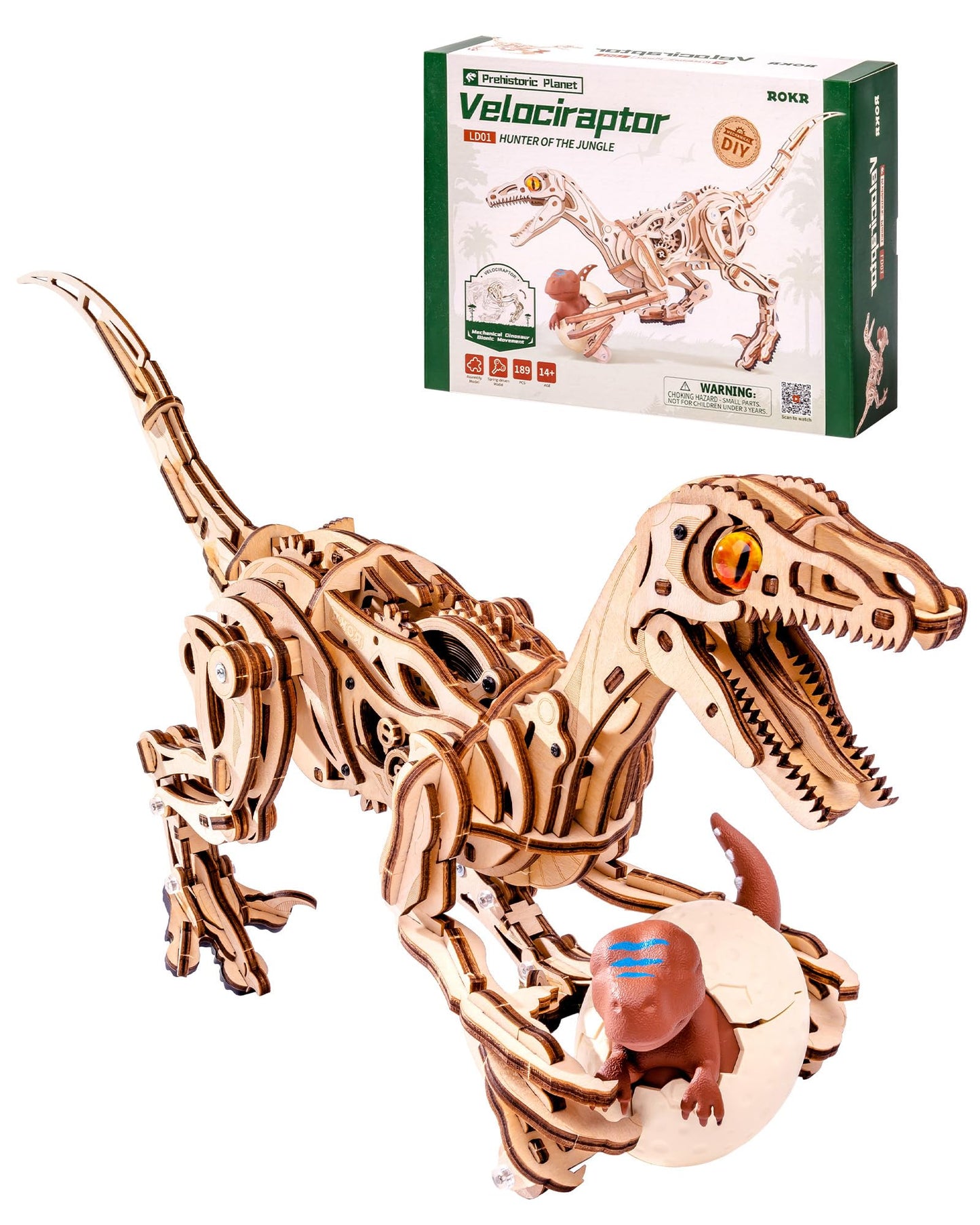 ROKR Velociraptor 3D Puzzle Kit – 106-Piece Wooden Model for Adults & Teens
