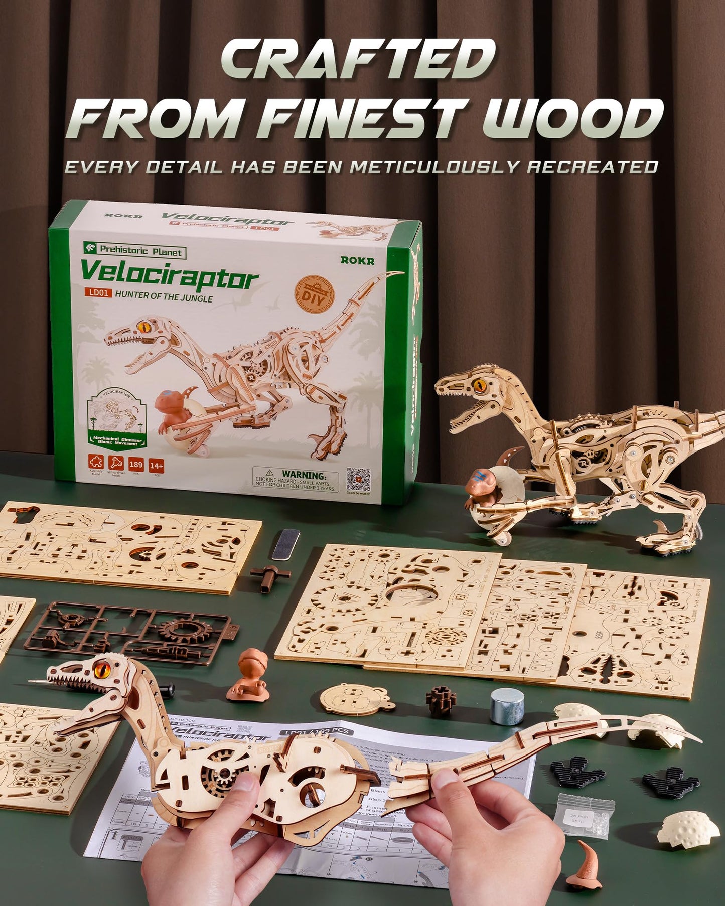ROKR Velociraptor 3D Puzzle Kit – 106-Piece Wooden Model for Adults & Teens