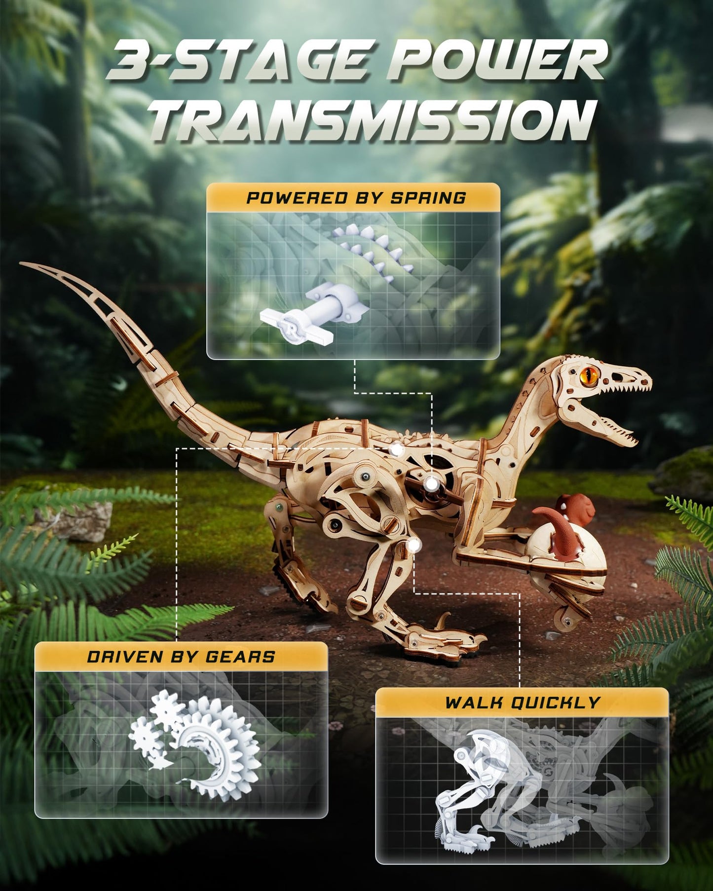 ROKR Velociraptor 3D Puzzle Kit – 106-Piece Wooden Model for Adults & Teens
