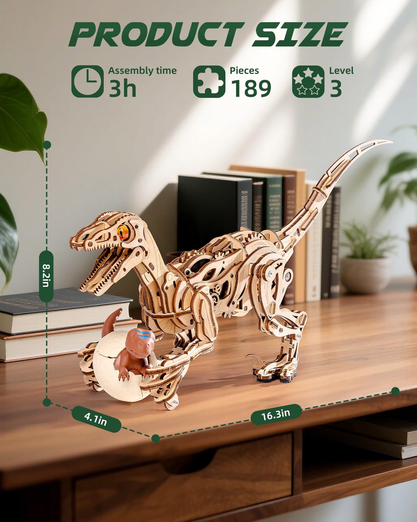 ROKR Velociraptor 3D Puzzle Kit – 106-Piece Wooden Model for Adults & Teens