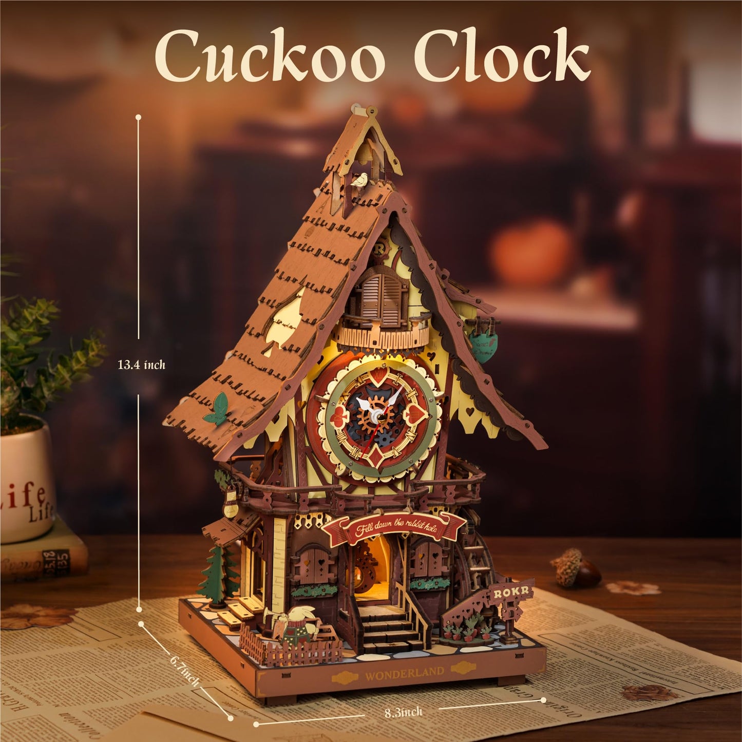 ROKR 3D Cuckoo Clock Puzzle Kit for Adults – No-Glue, LED Treehouse Decor
