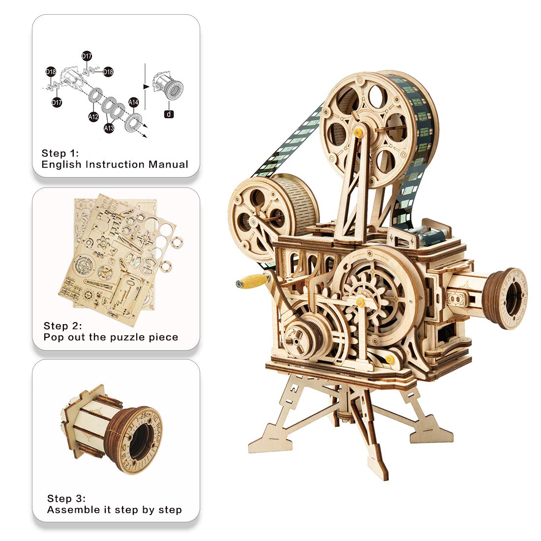 ROKR 3D Wooden Puzzle for Adults - Vitascope Model Building Kit | Vintage Projector Craft