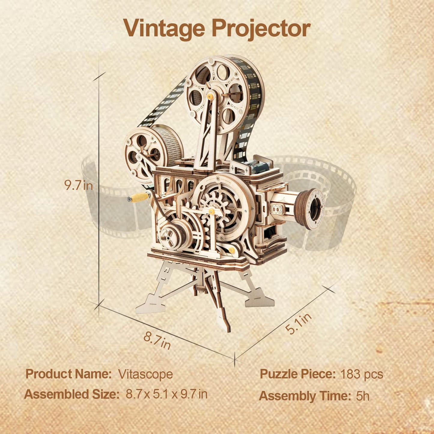 ROKR 3D Wooden Puzzle for Adults - Vitascope Model Building Kit | Vintage Projector Craft